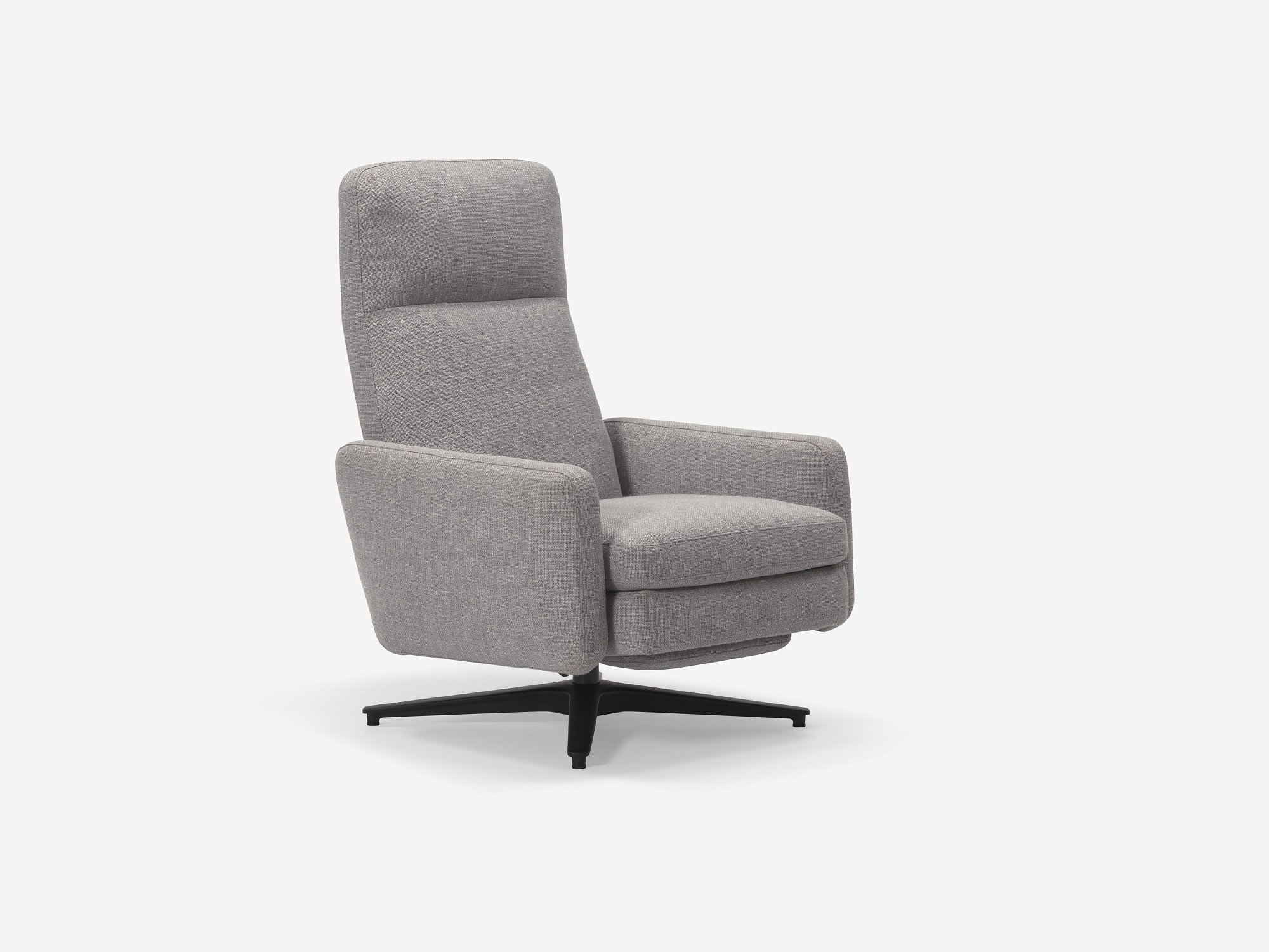 Grey fabric reclining chair front angle view