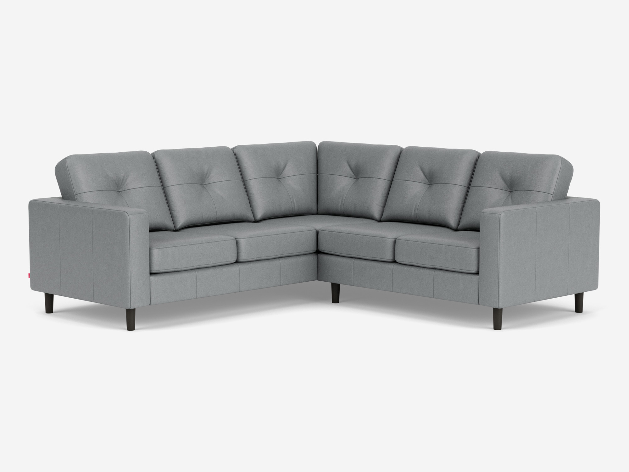 Front angled view of the Solo modular sofa right hand facing loveseat in grey leather