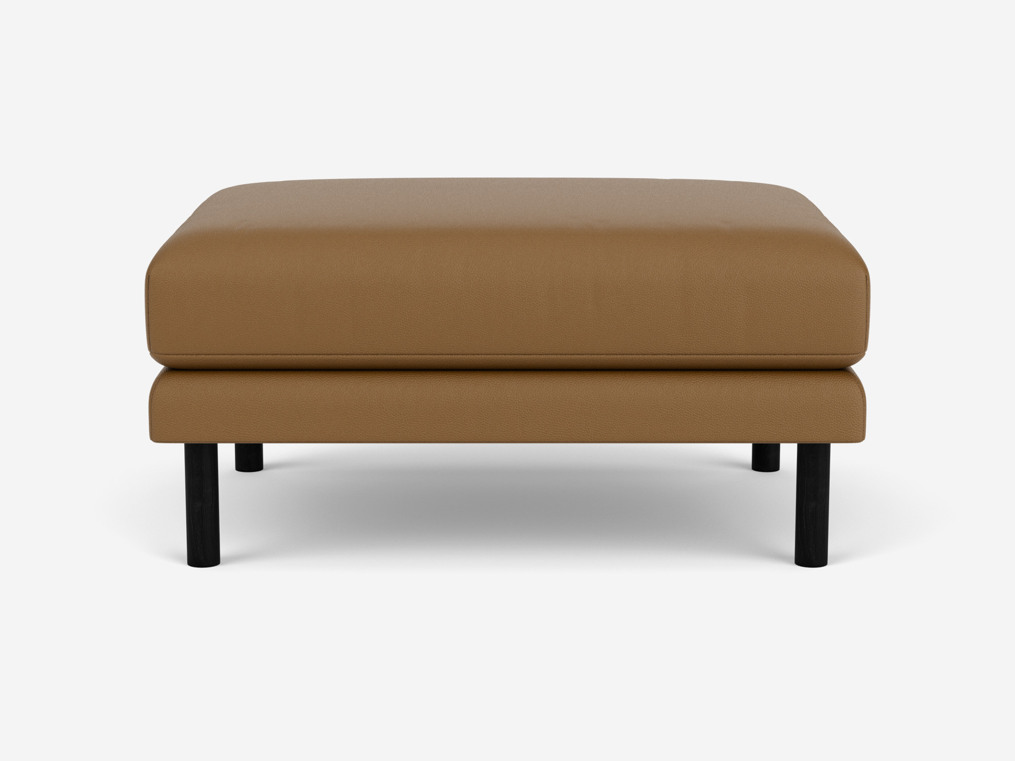 Front view of the Replay modern ottoman in light brown leather