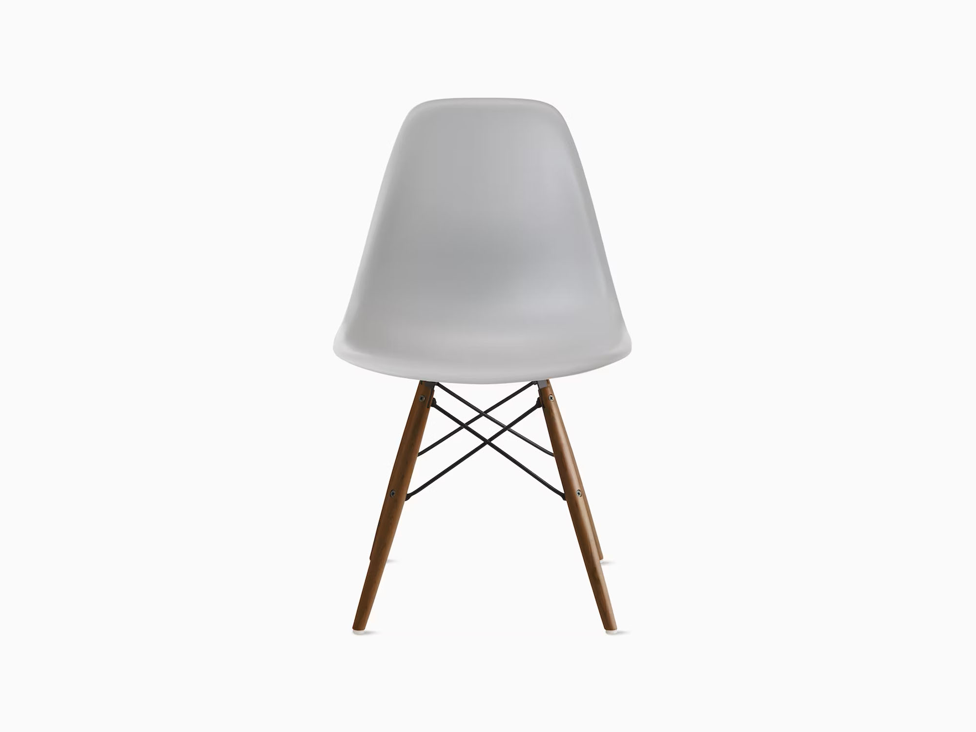 Front view of light grey chair with maple dowels