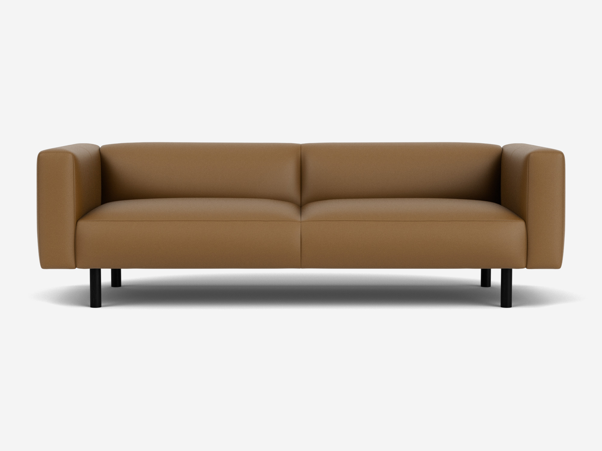 Front view of brown leather sofa