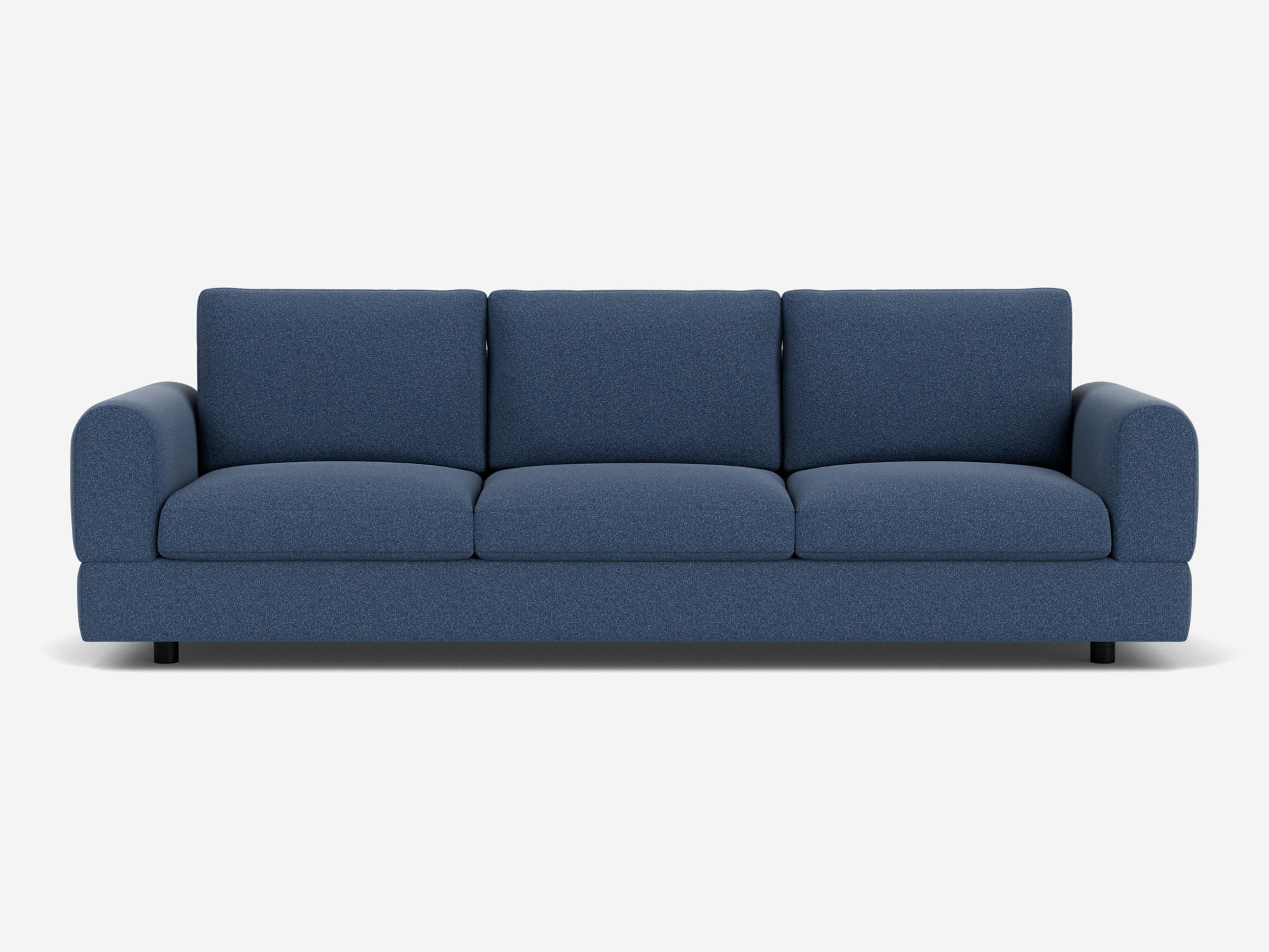 Front view of large blue sofa