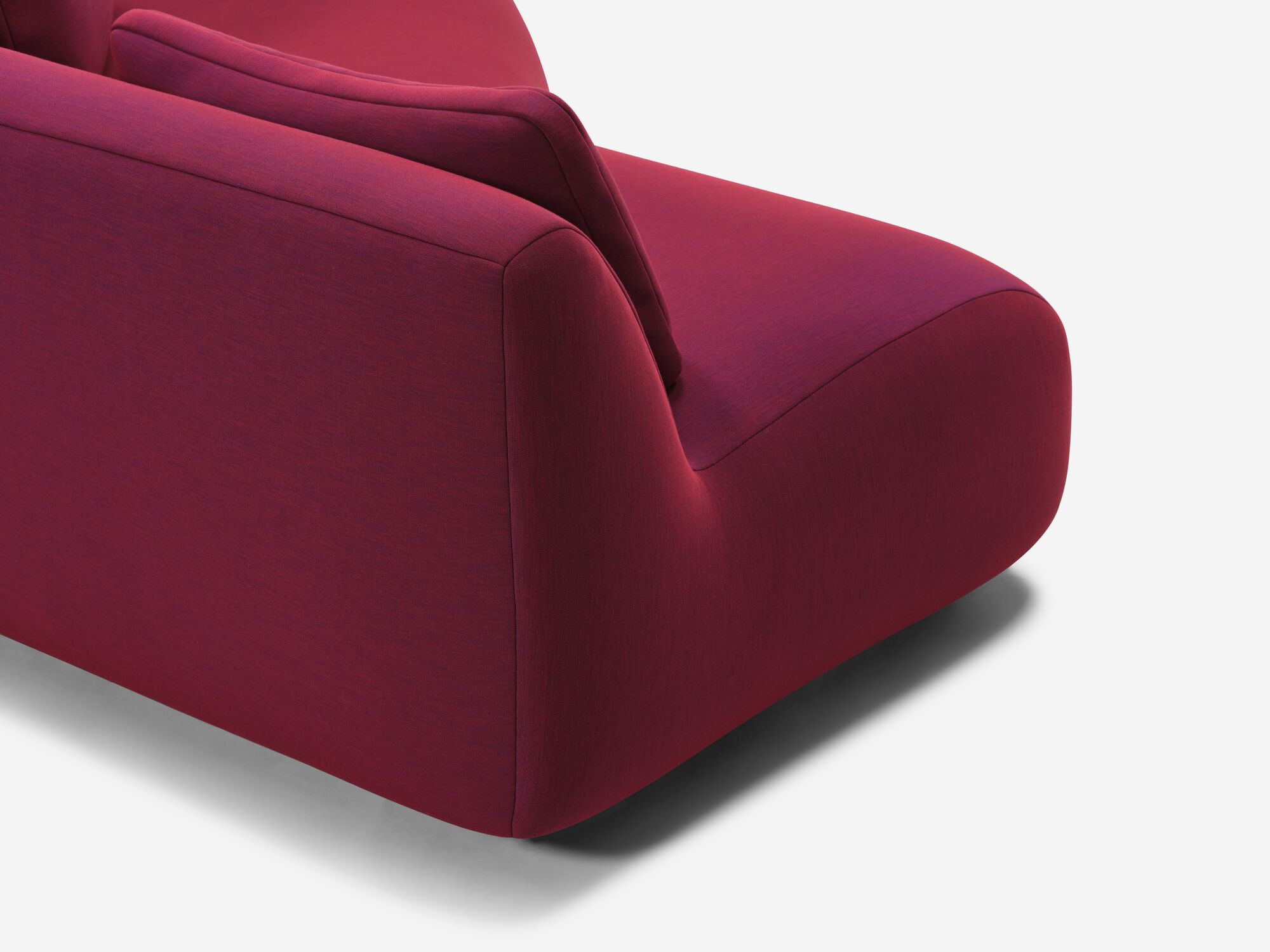 Red purple curved sofa back seat view