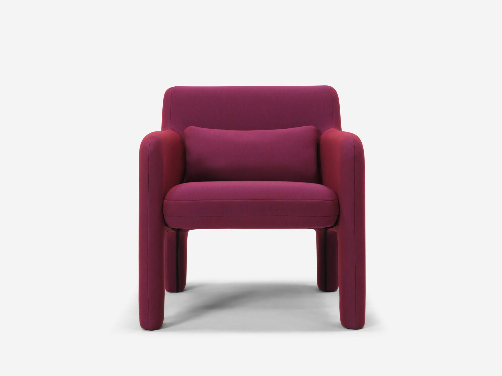 Front view of organic shaped red armchair