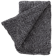 Top view of knitted grey throw blanket