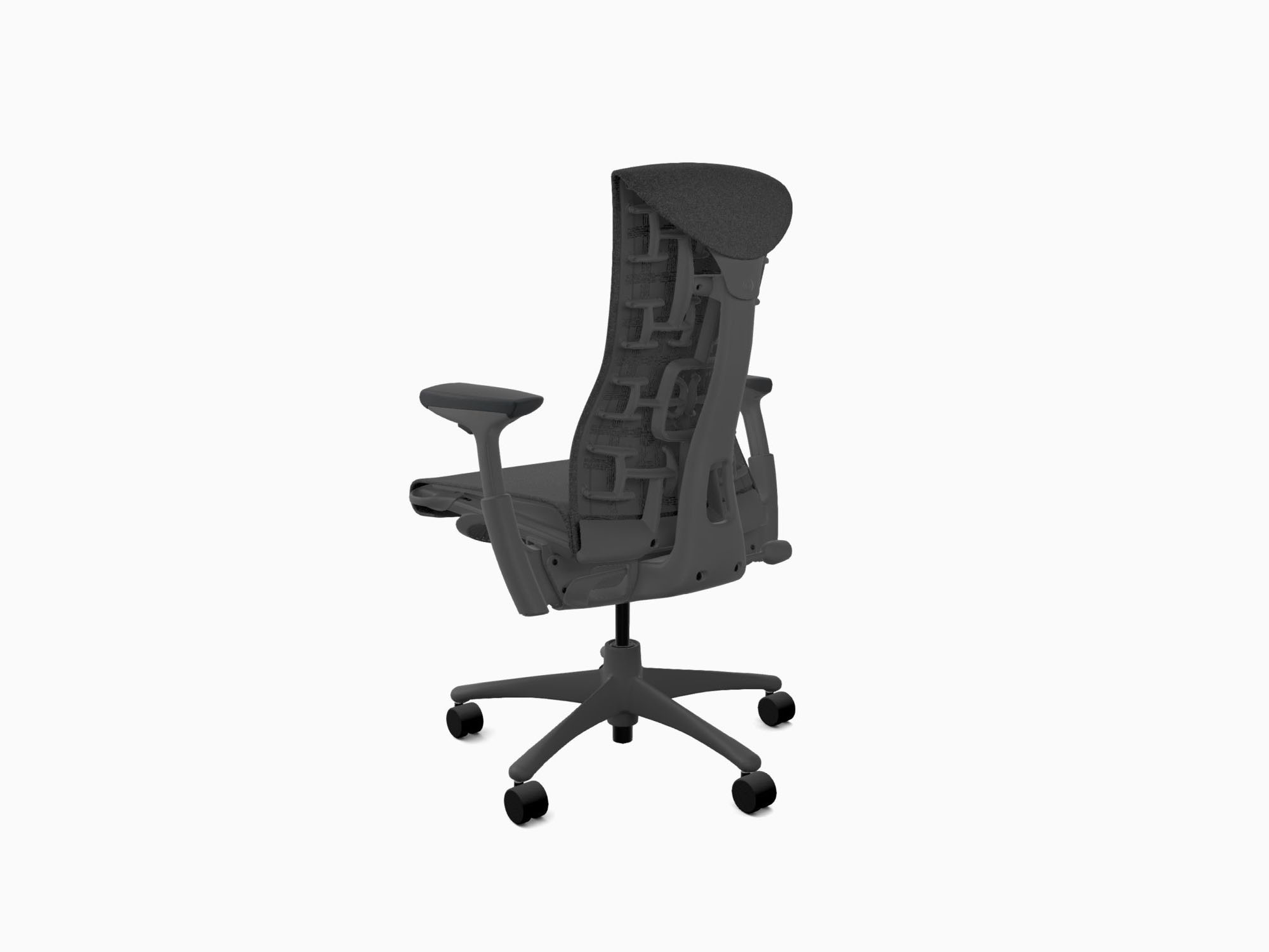 Back angle view of Herman Miller Embody office chair in Sync Black