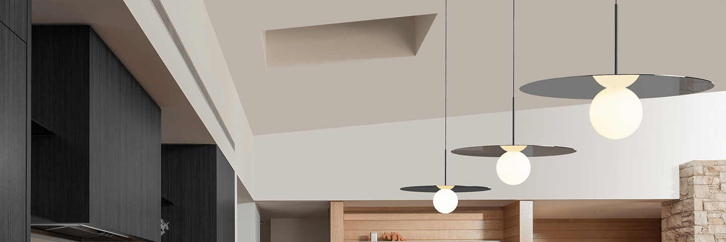 Row of modern disc pendant lights