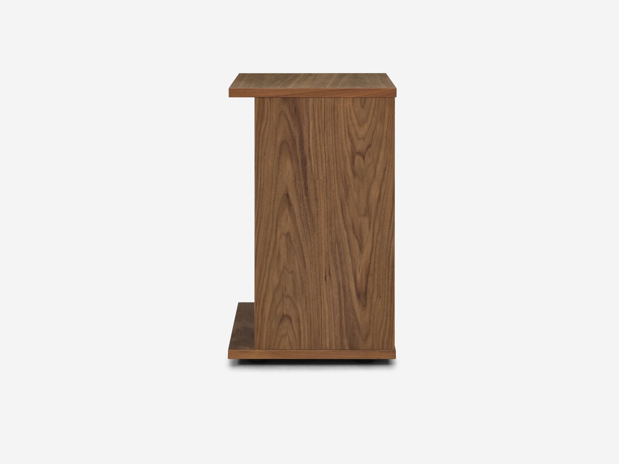 Side view of walnut bookshelf