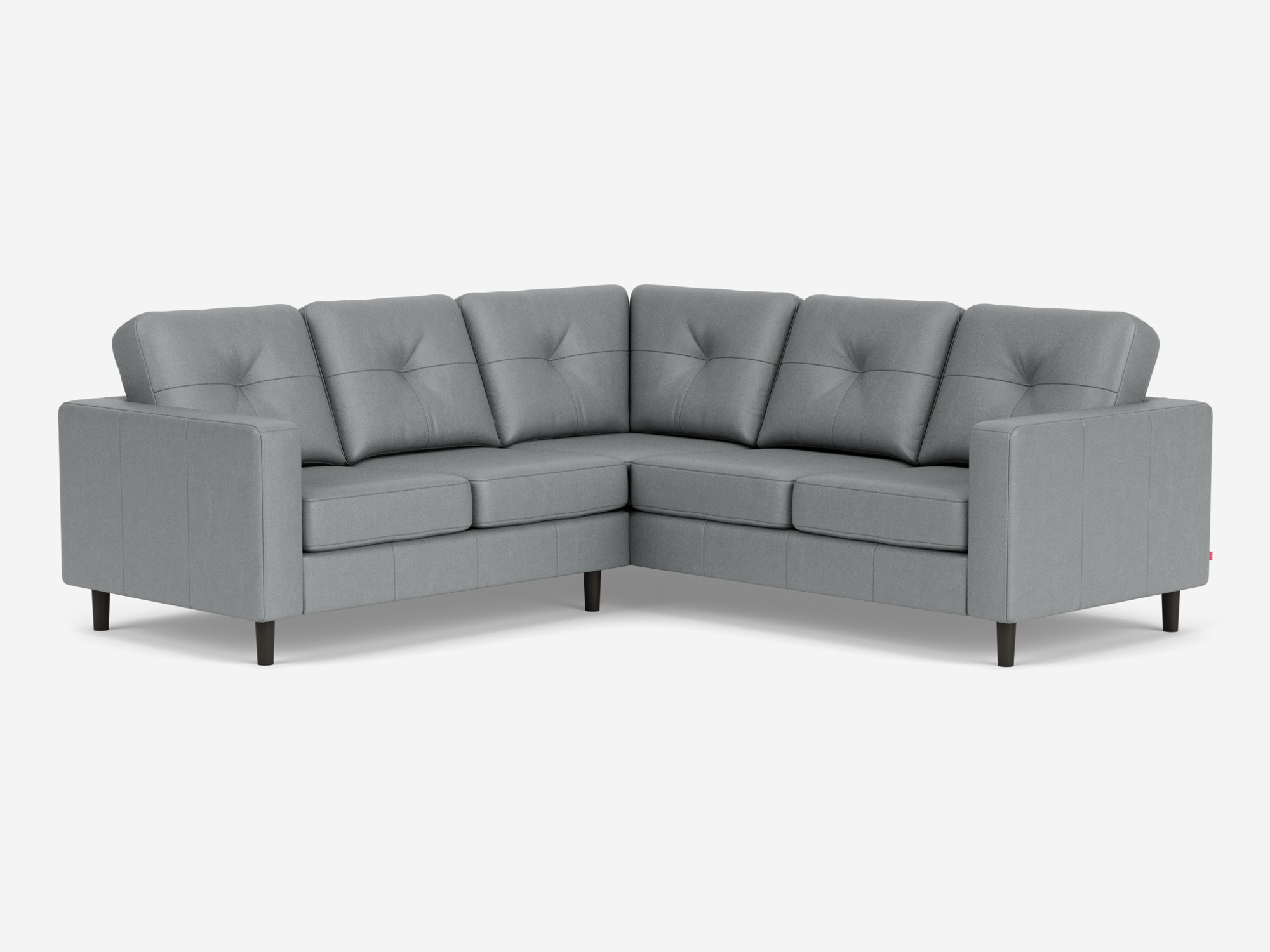 Front angled view of the Solo modular sofa left hand facing loveseat in grey leather