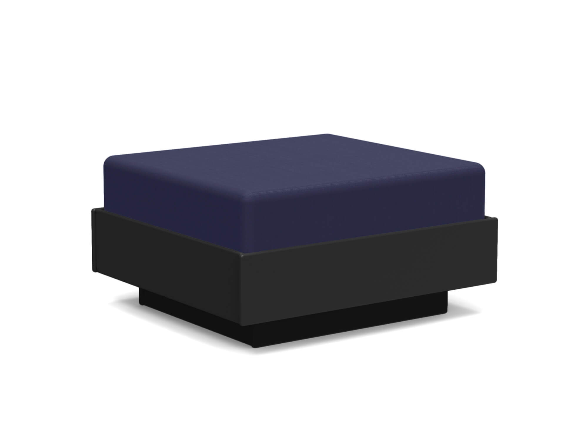 Vue d'angle avant du pouf extérieur noir et bleu foncé