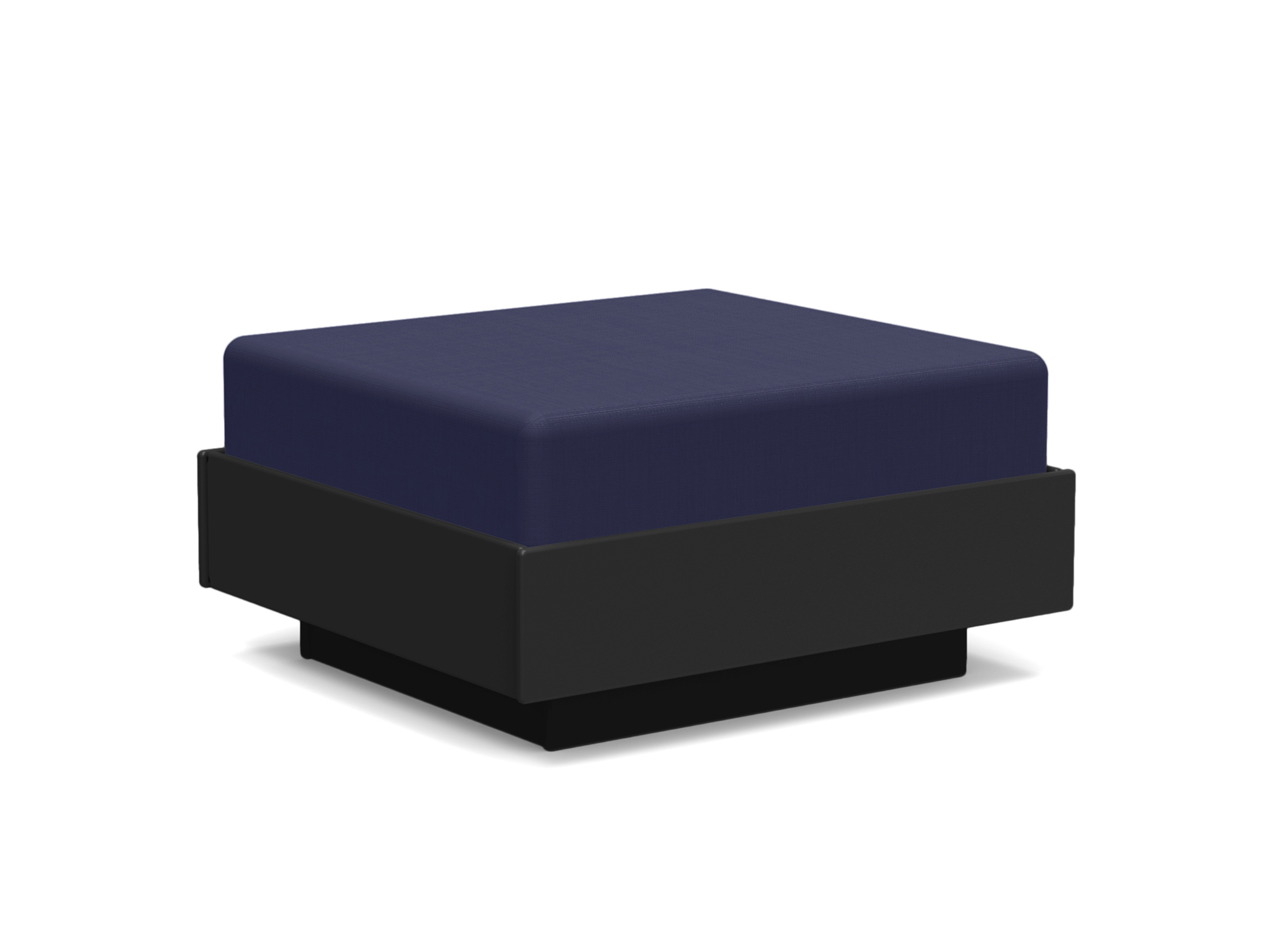 Vue d'angle avant du pouf extérieur noir et bleu foncé