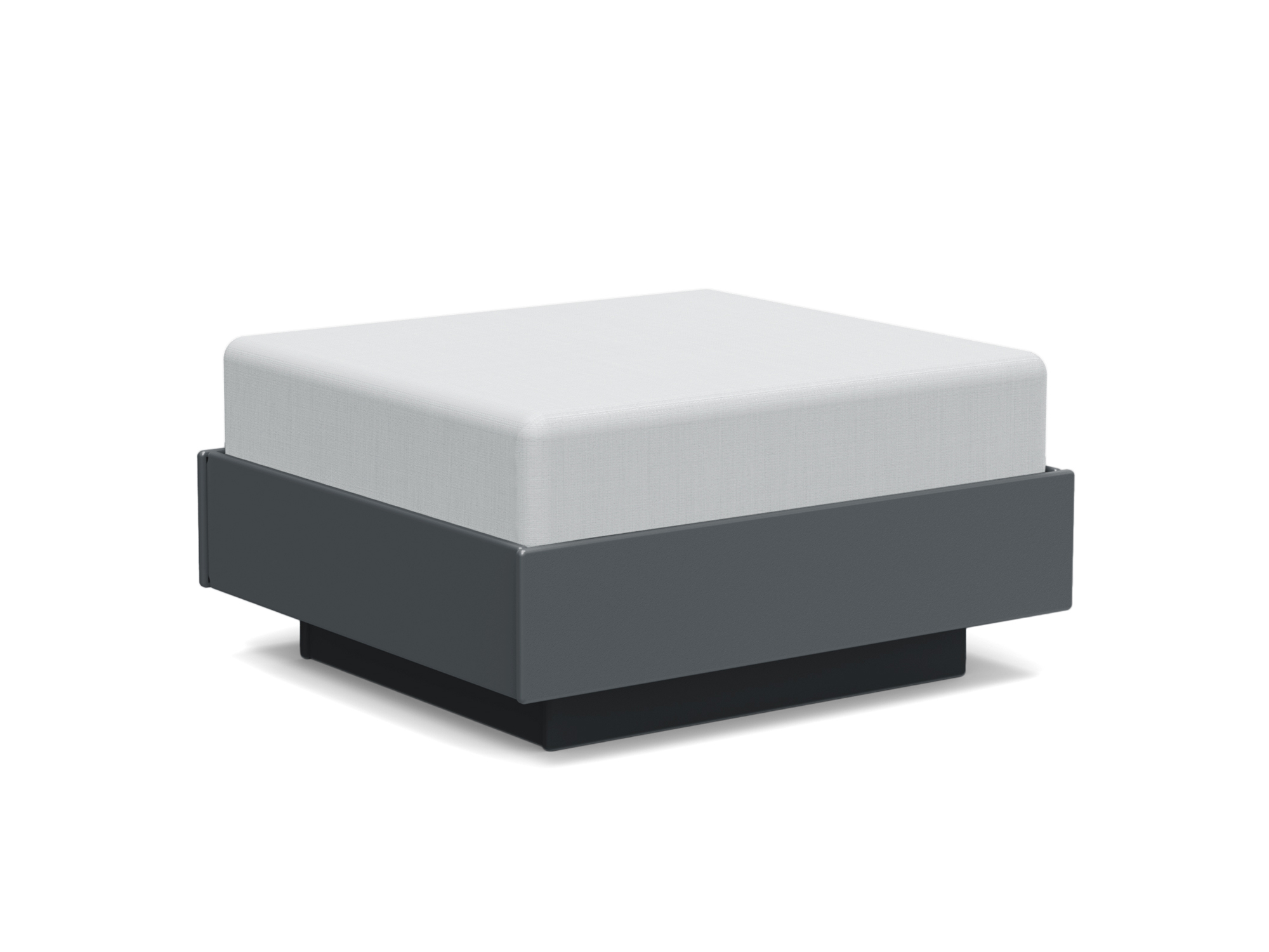 Vue d'angle avant du pouf d'extérieur gris foncé et gris clair