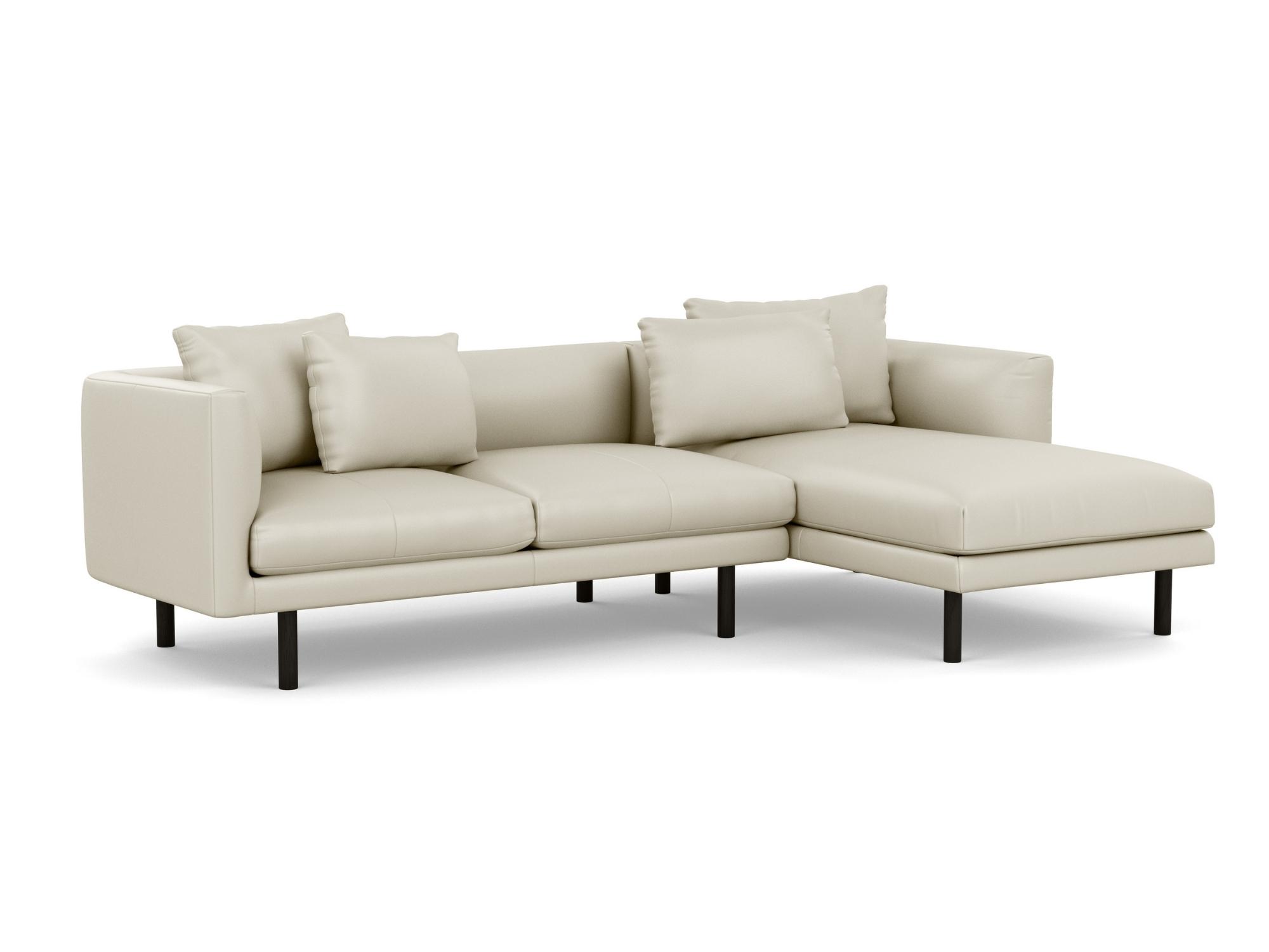 Angled view of the Replay 2-piece modular sofa in pale gray fabric