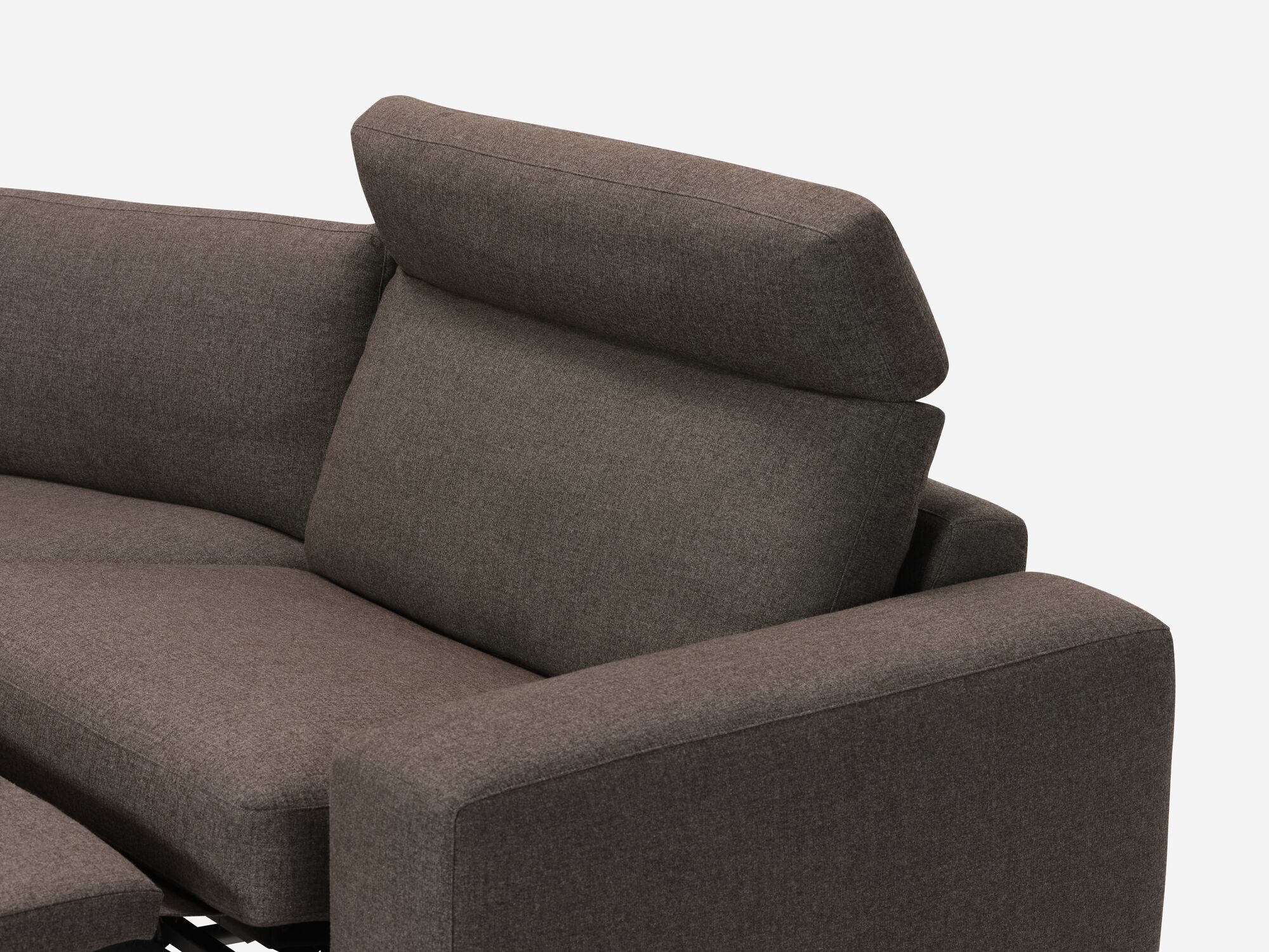 Charcoal reclining sectional with seat partially reclined detail view