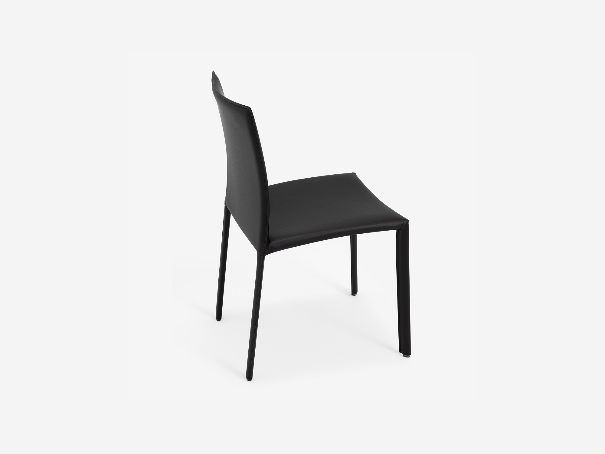 Back side view of the Acel Mid Century Dining Chair in black leather