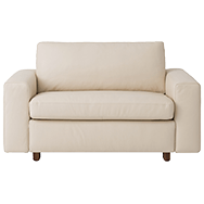 Front view of beige leather sleeper sofa