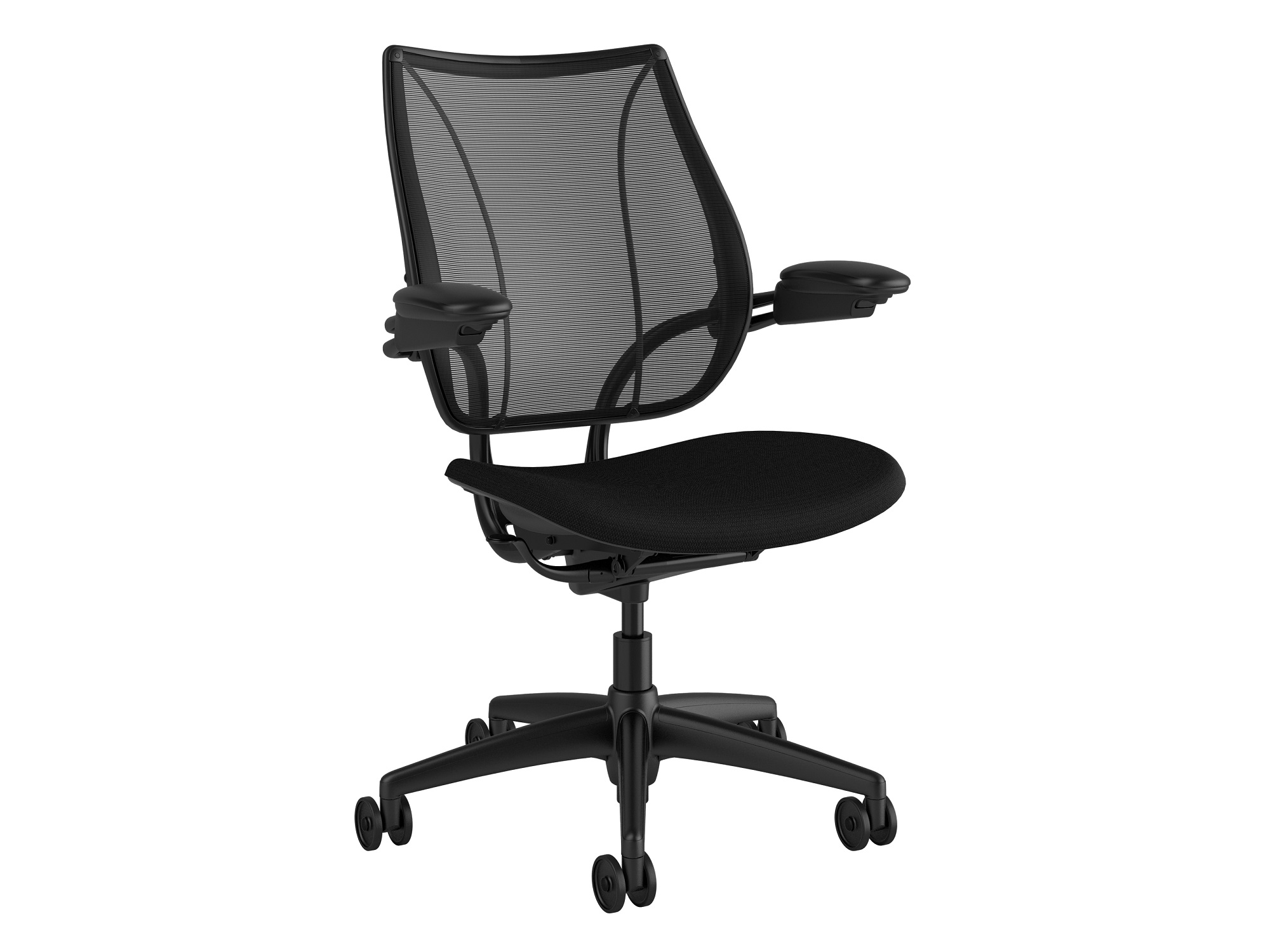 Angled view of the Humanscale Liberty modern Office Chair in black