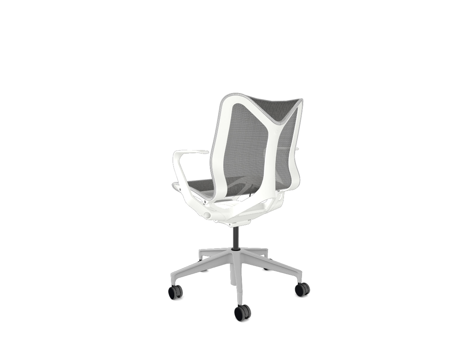 Low back studio white fixed arms cosm ergonomic office chair back view