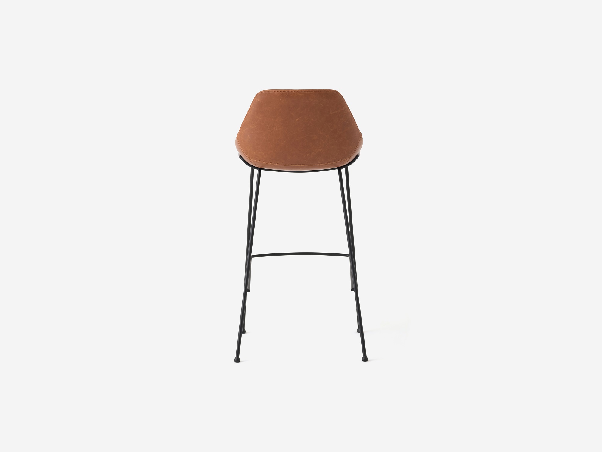 Back view of the Nixon modern bar stools in brown leather