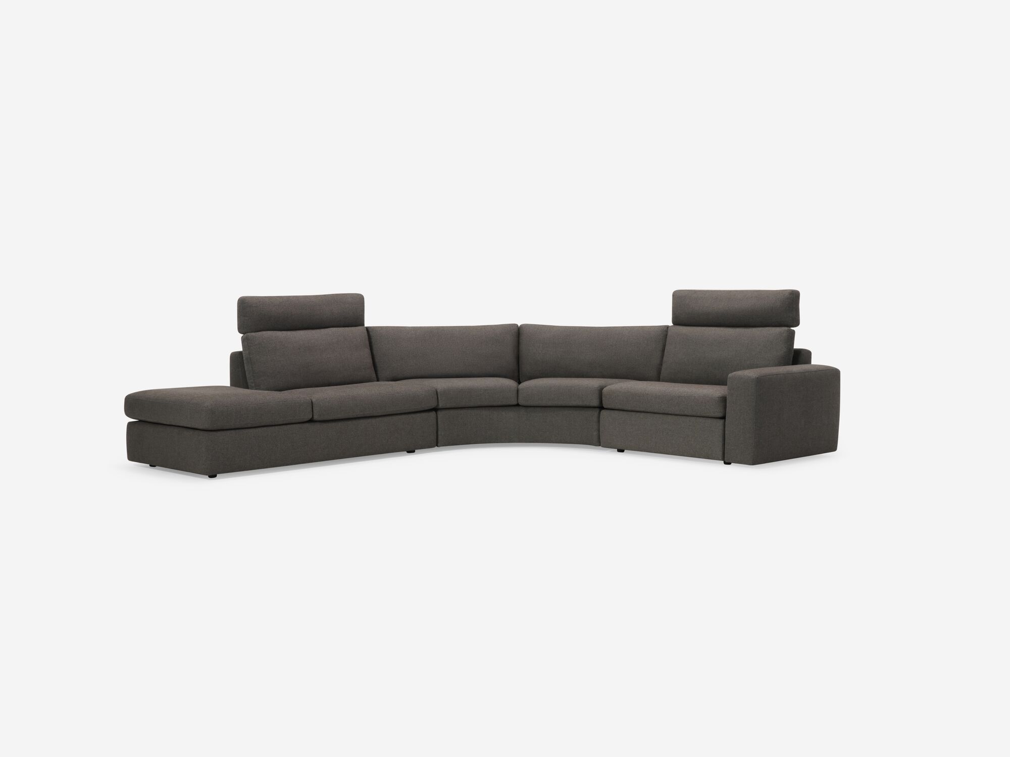 Charcoal left hand facing reclining sectional front angle view
