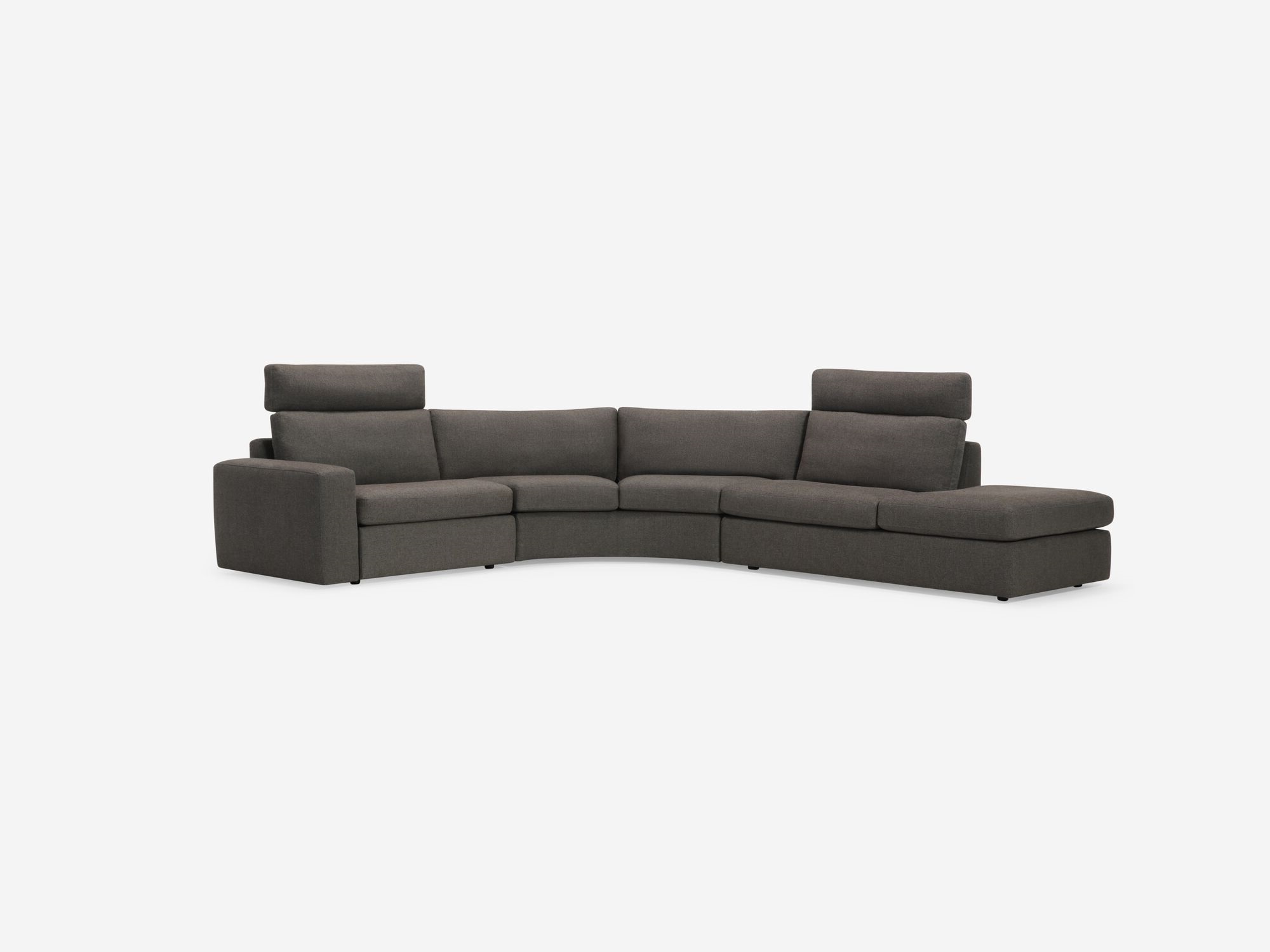 Front angle view of charcoal right hand facing reclining sectional