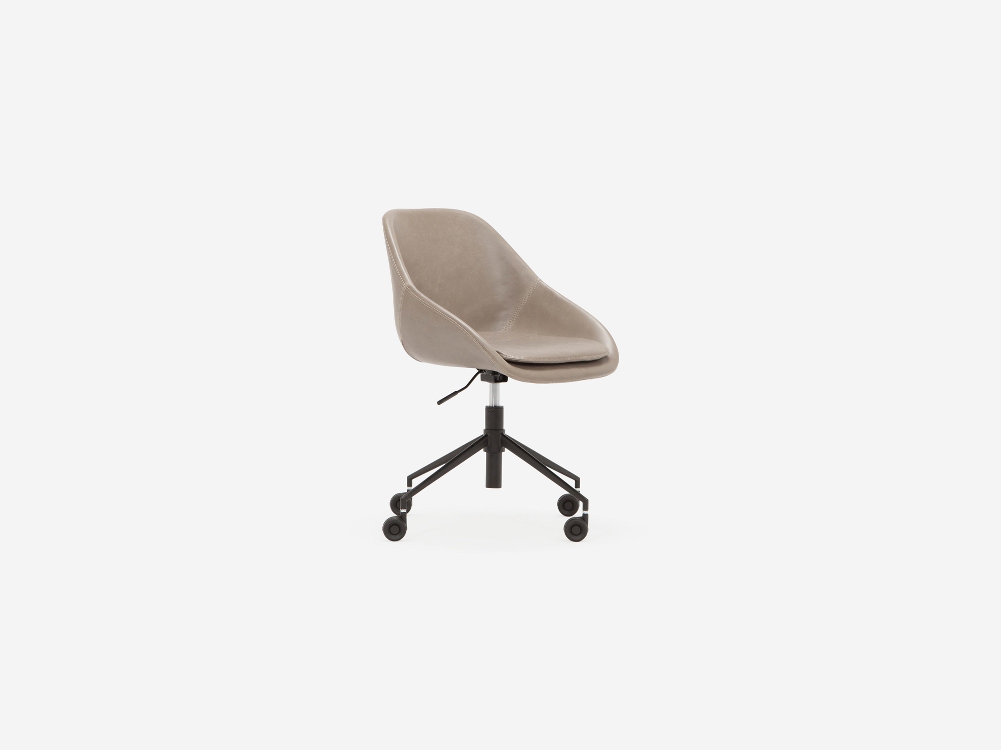 Angled view of the modern office chair in grey leather