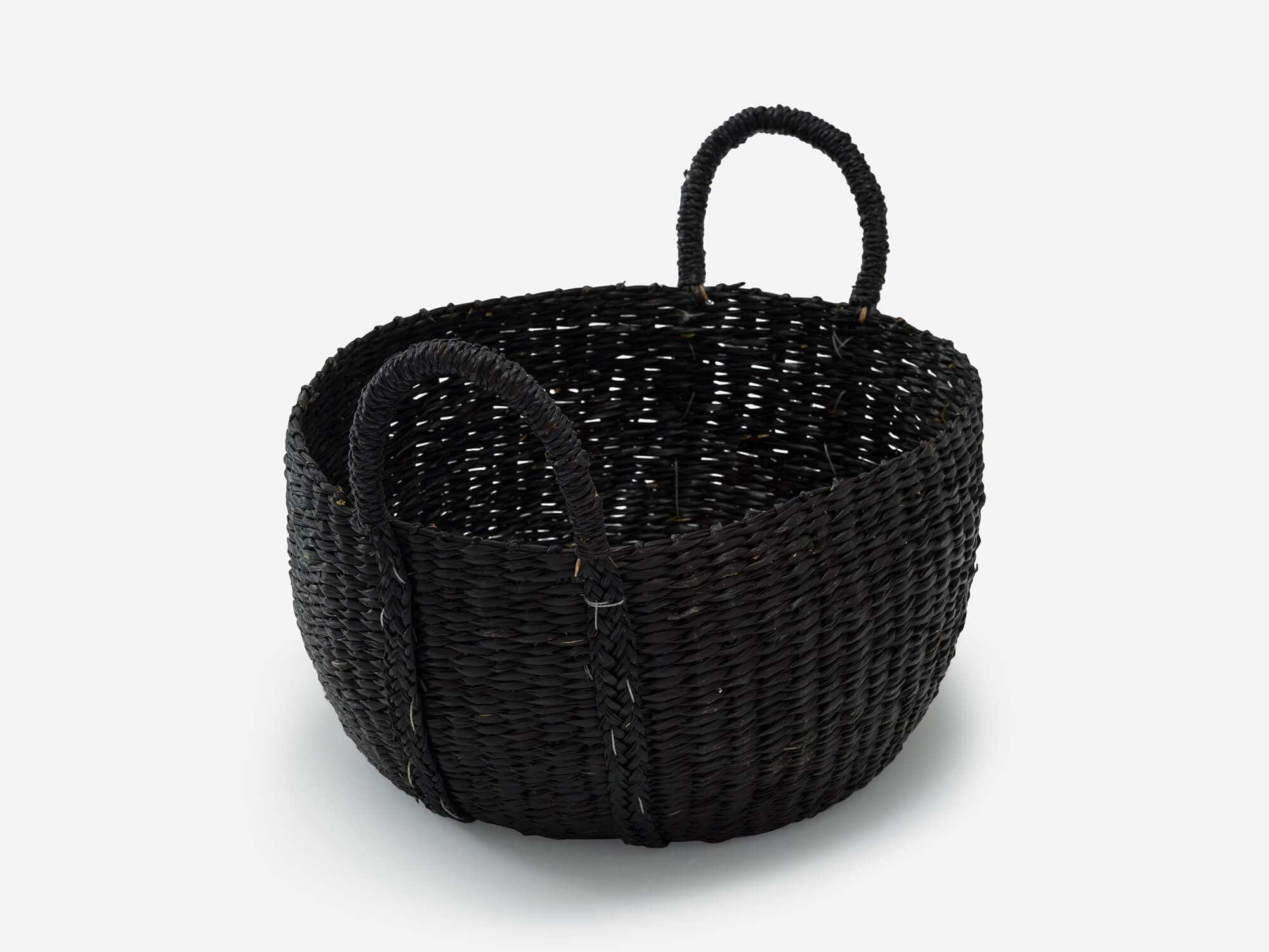 Small black woven basket with loops detail view