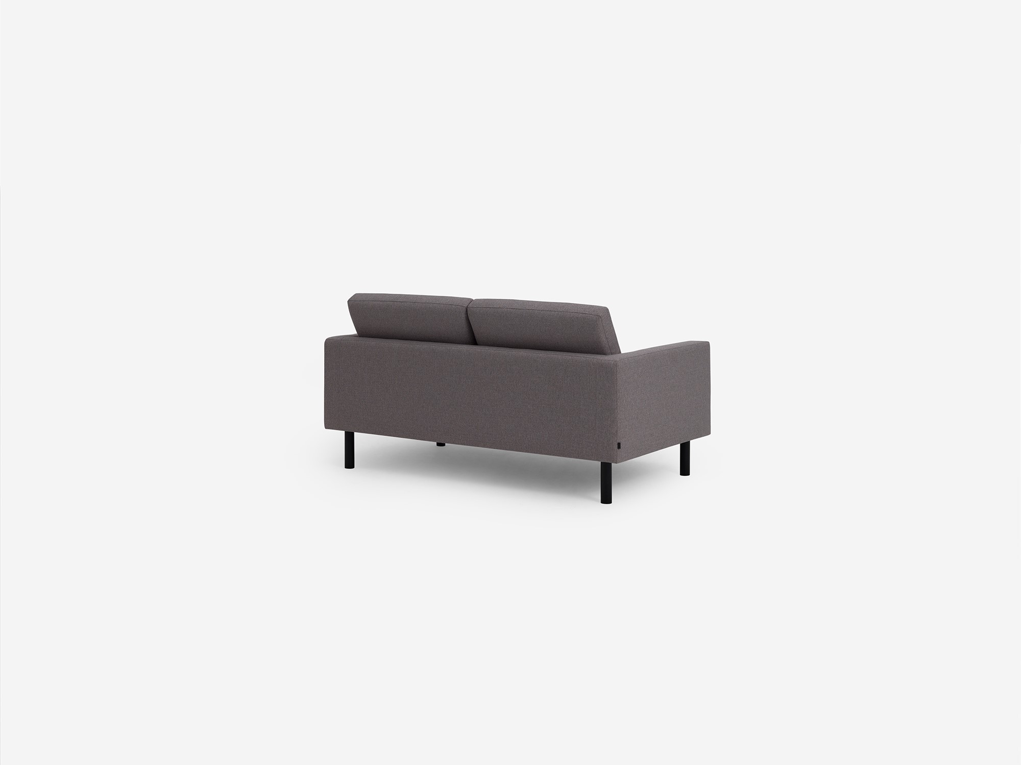 Back angle view of the Joan loveseat in grey fabric