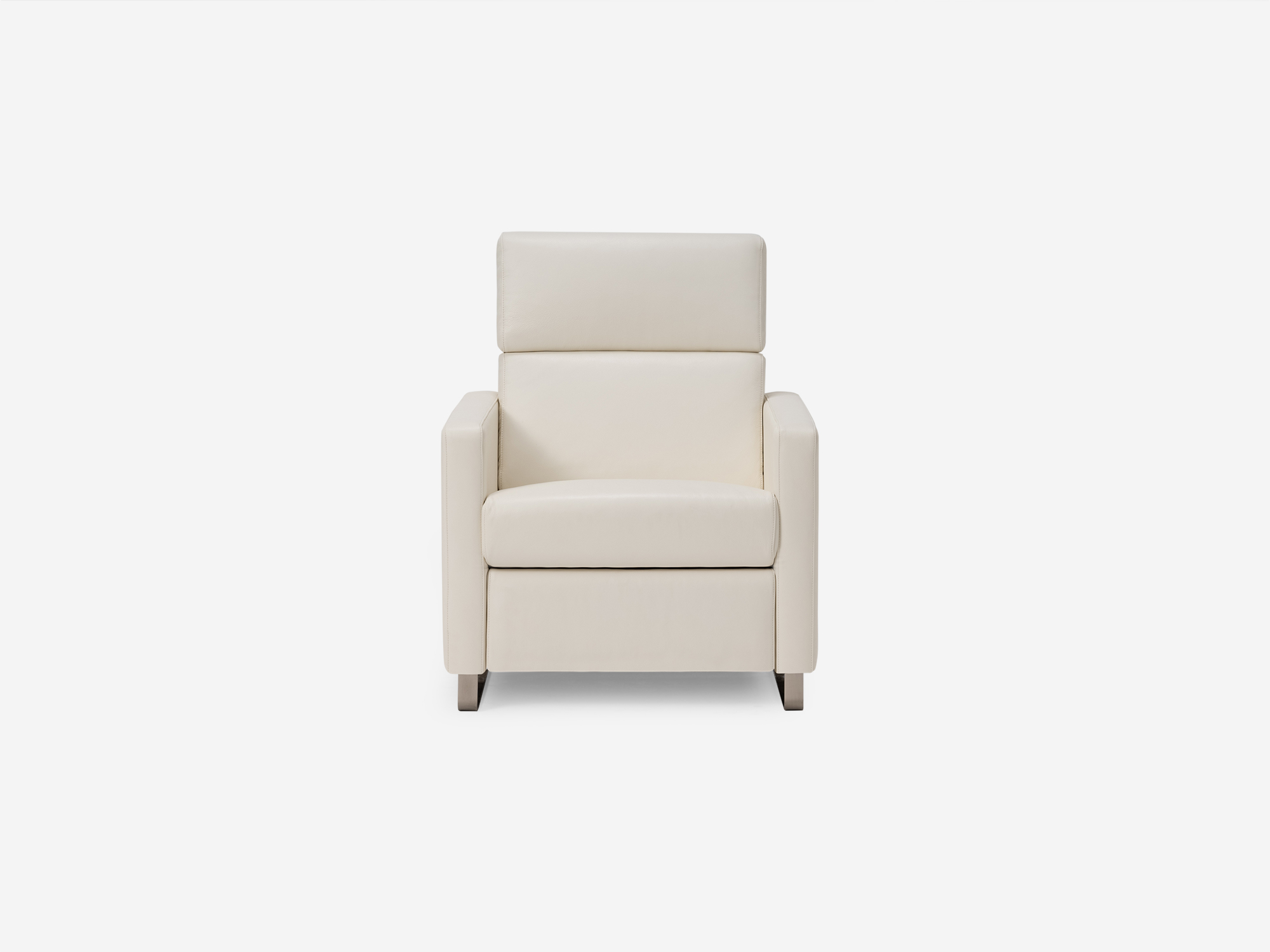 Front view of the Lawrence recliner chair in white leather