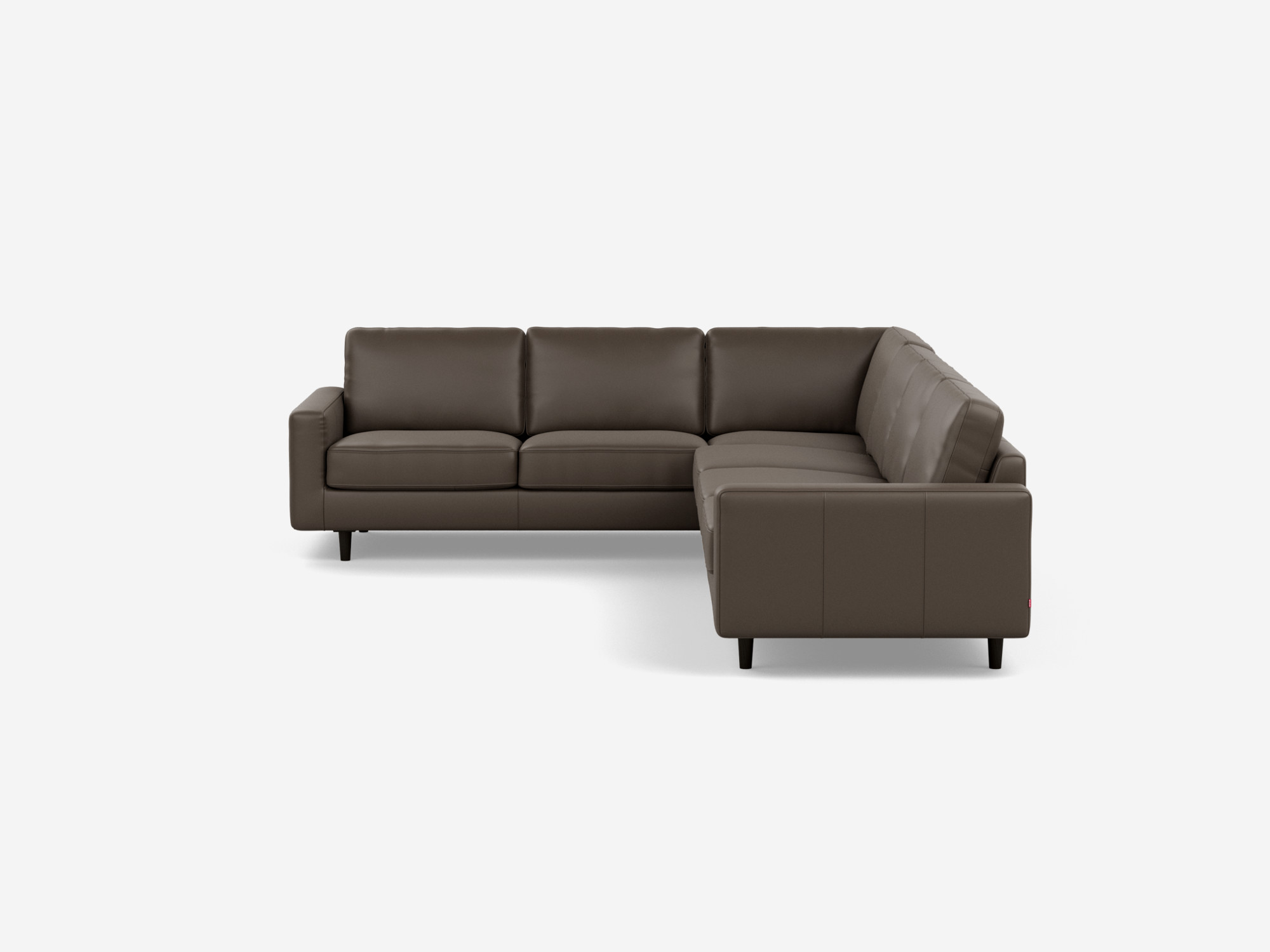 Front view of the Oskar l shape sofa in dark grey leather