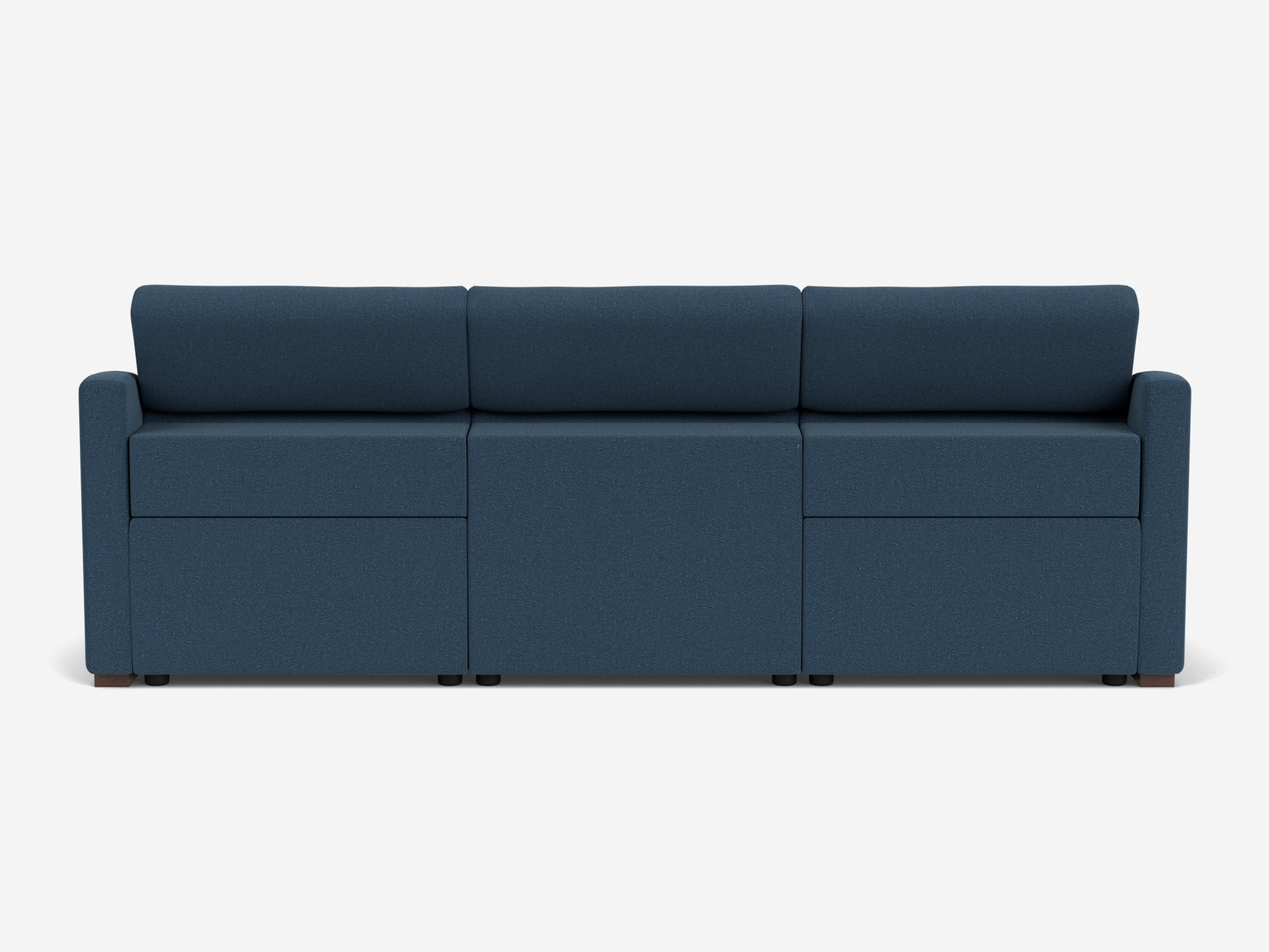 Back view of blue reclining sofa