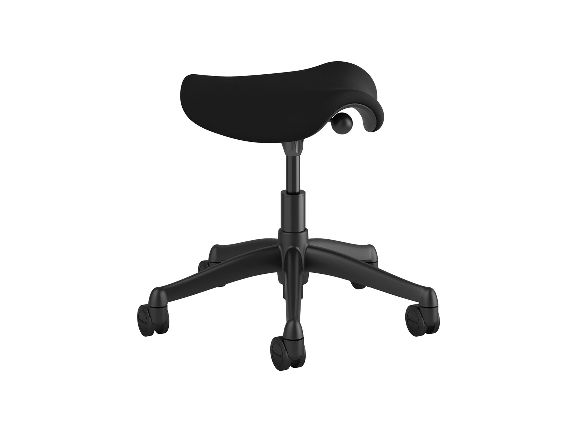 Dark grey saddle stool angle view