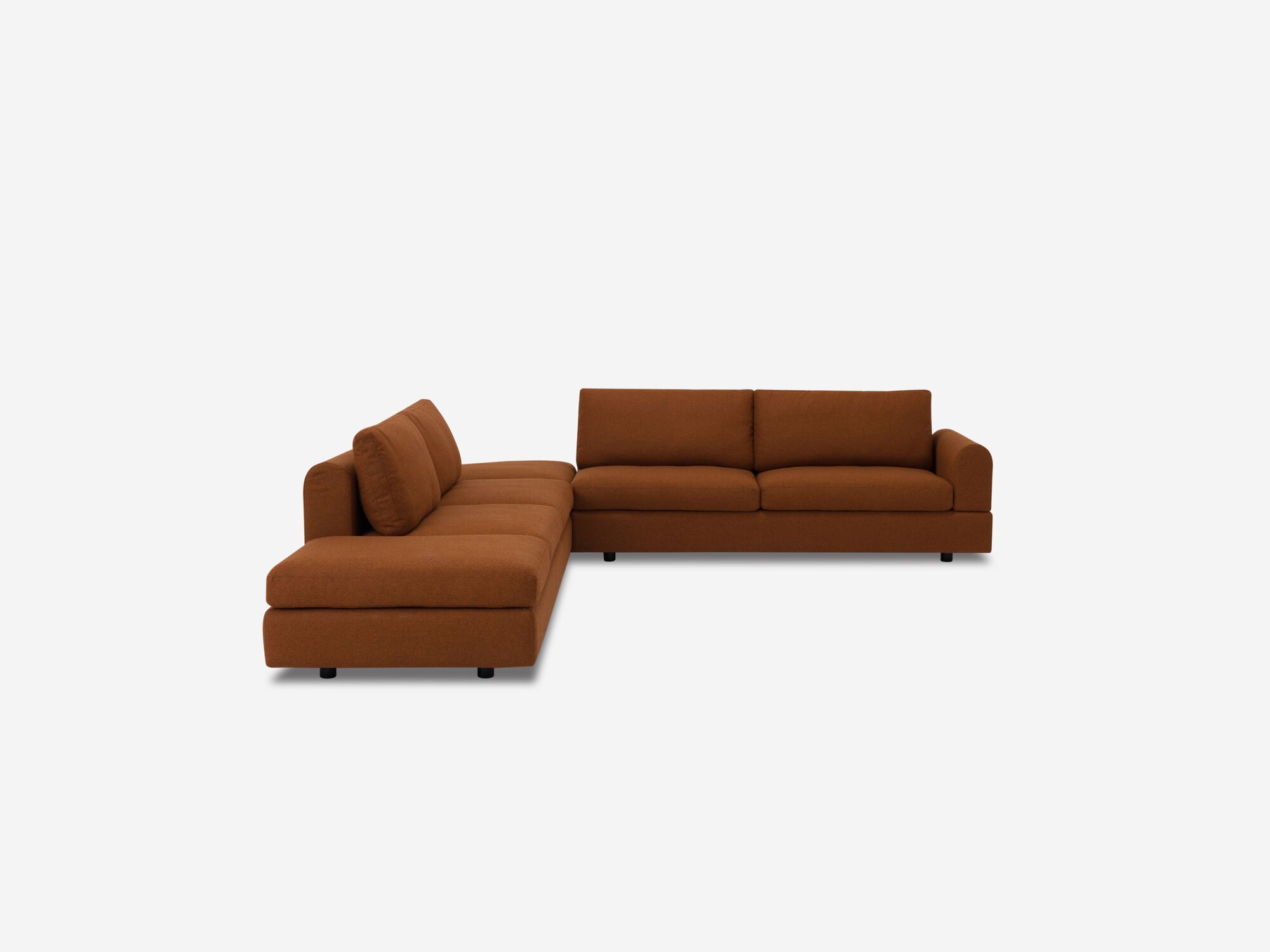 Front view of burnt orange sectional sofa