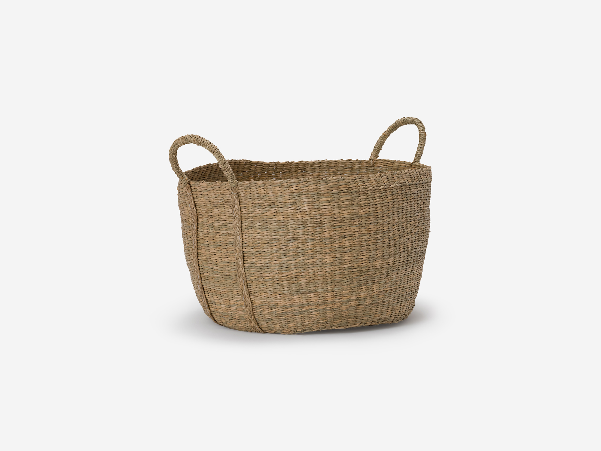 Large natural woven basket with loops angled view