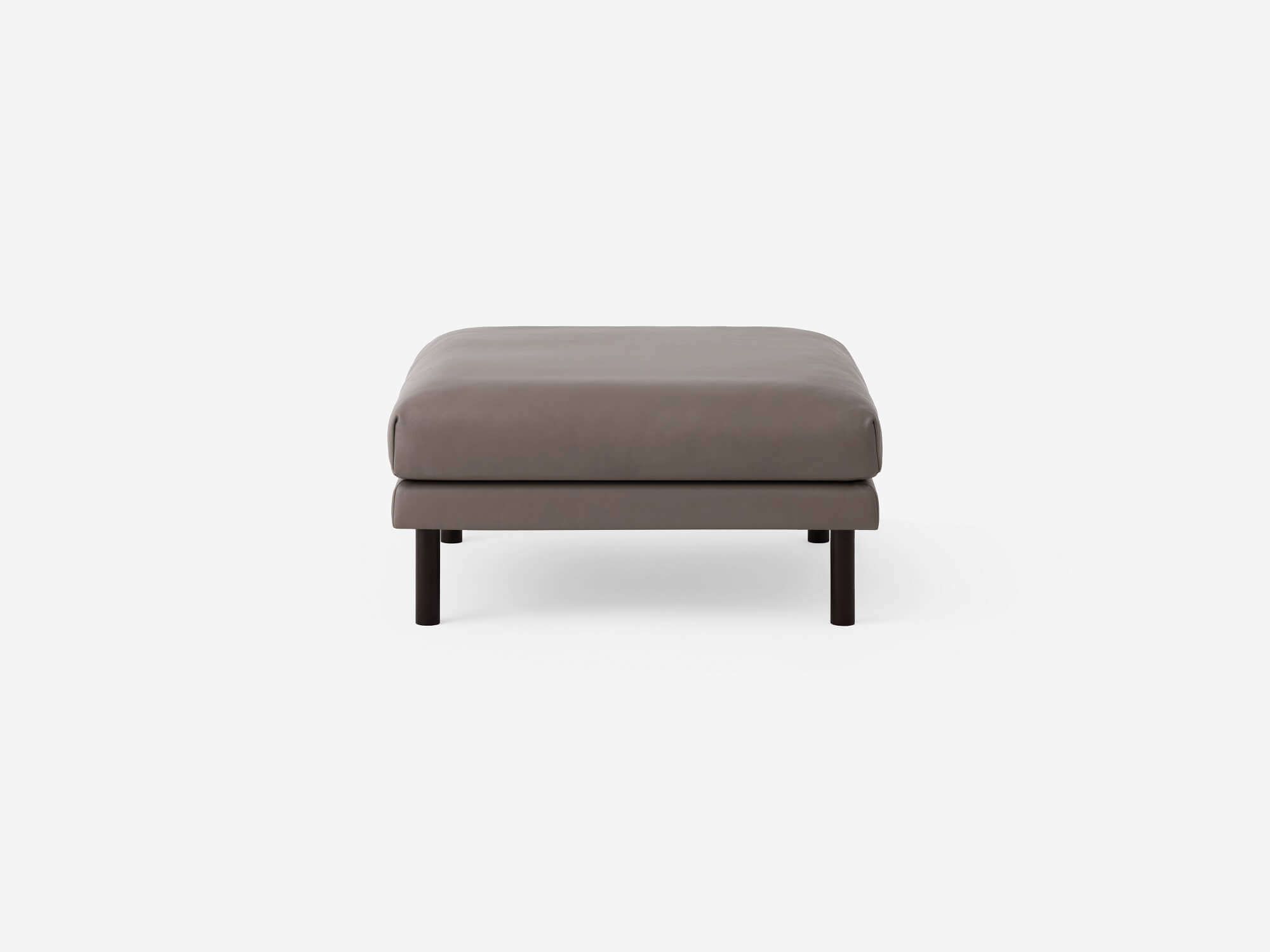 Front view of the Replay contemporary ottoman in grey leather
