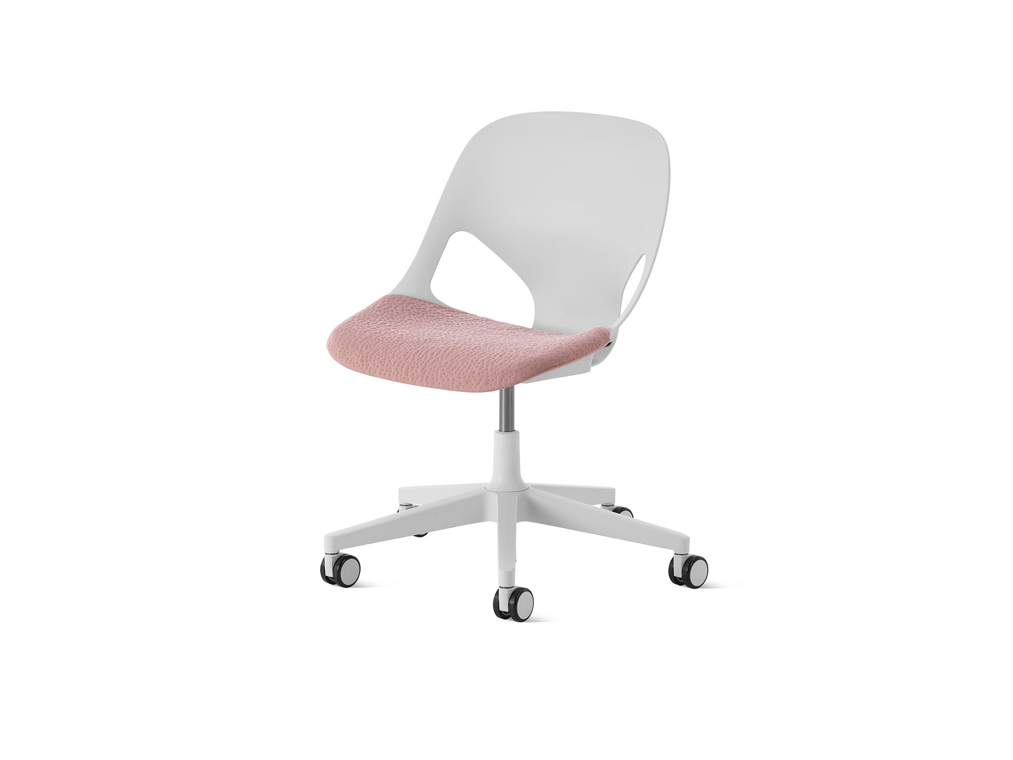 Front angle view of Alpine Zeph Side Chair with rose cushion