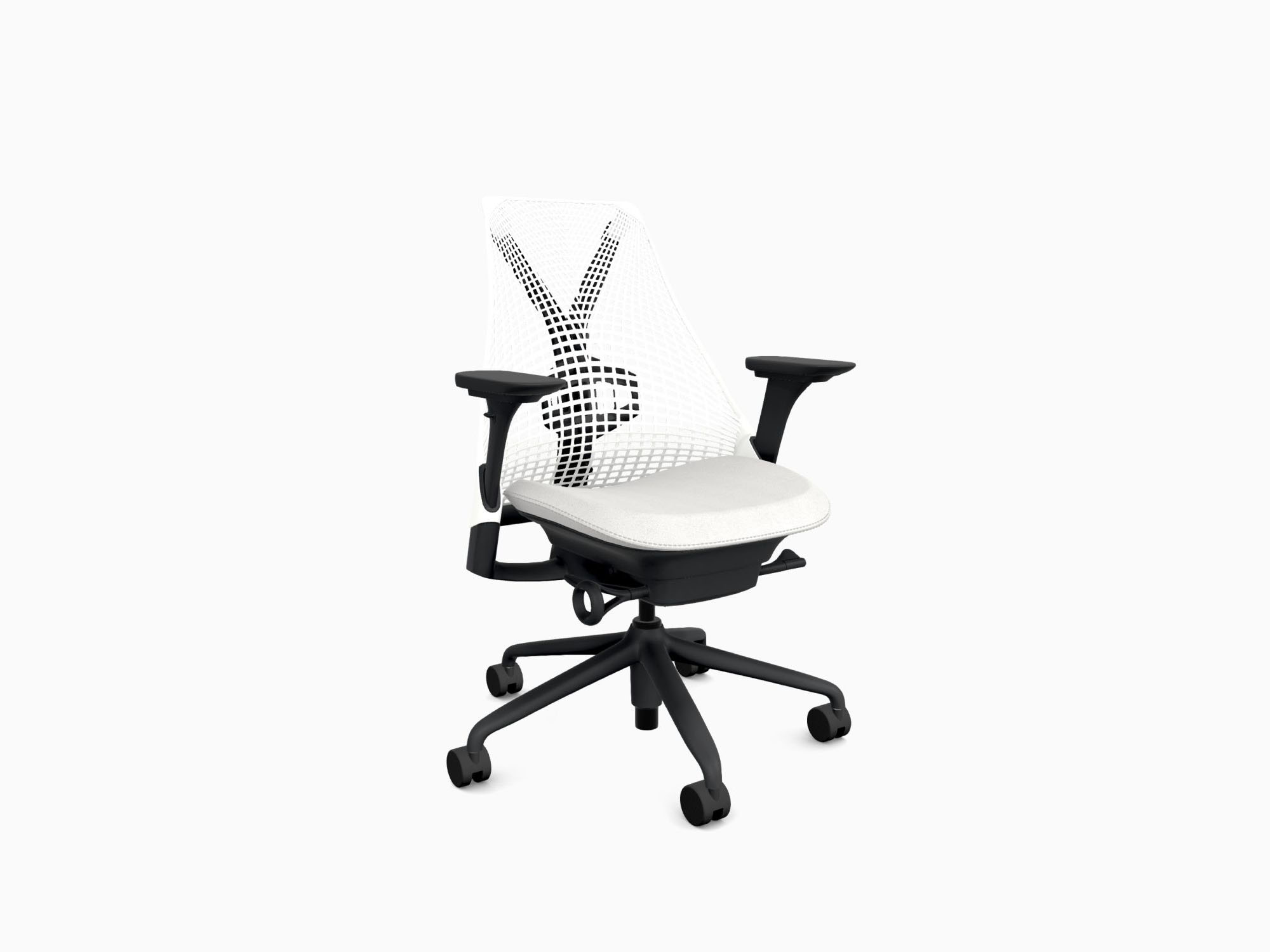 Herman Miller office chair with black base in crepe mineral front angle view