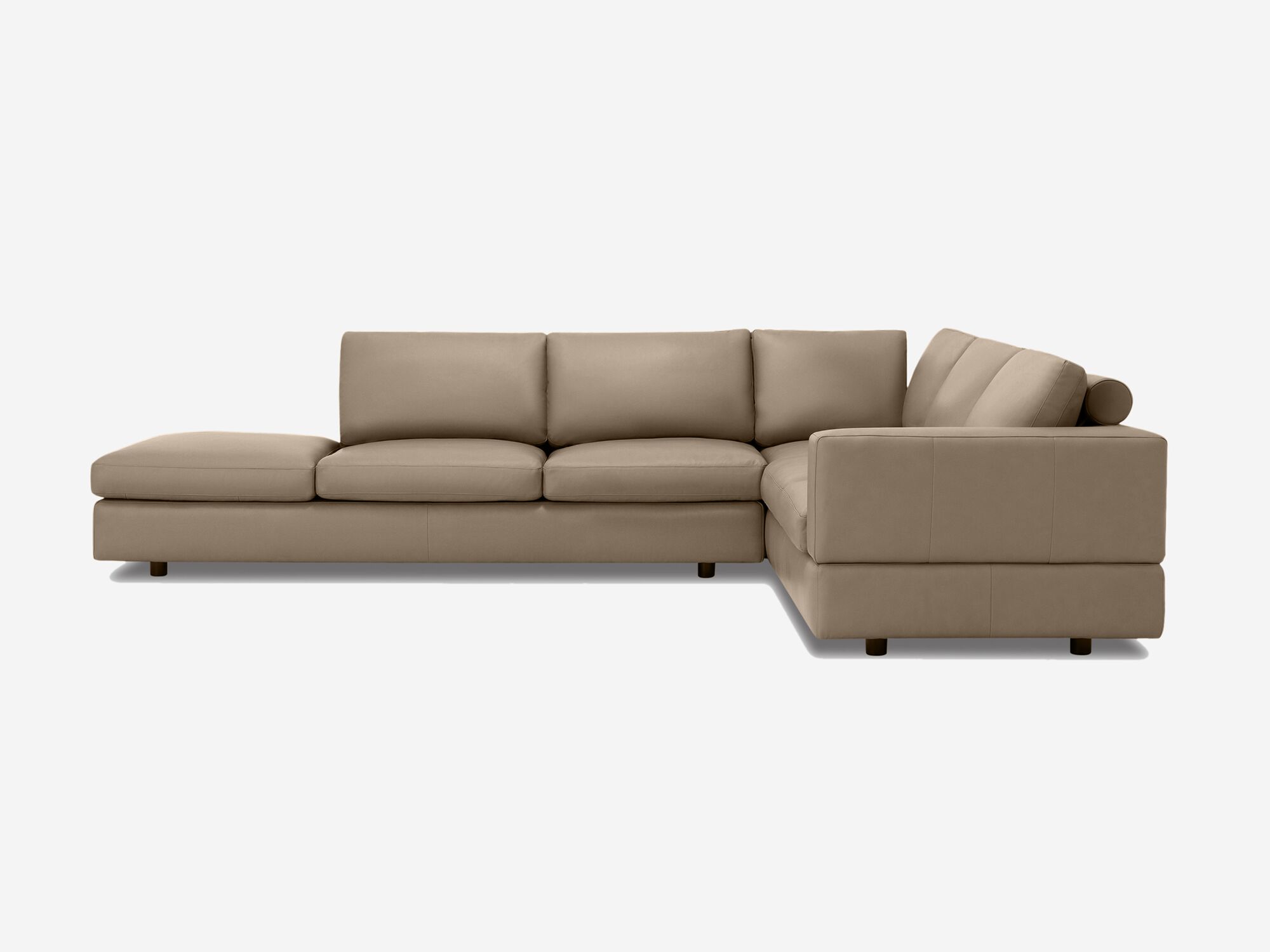 Taupe leather sectional sofa right side view