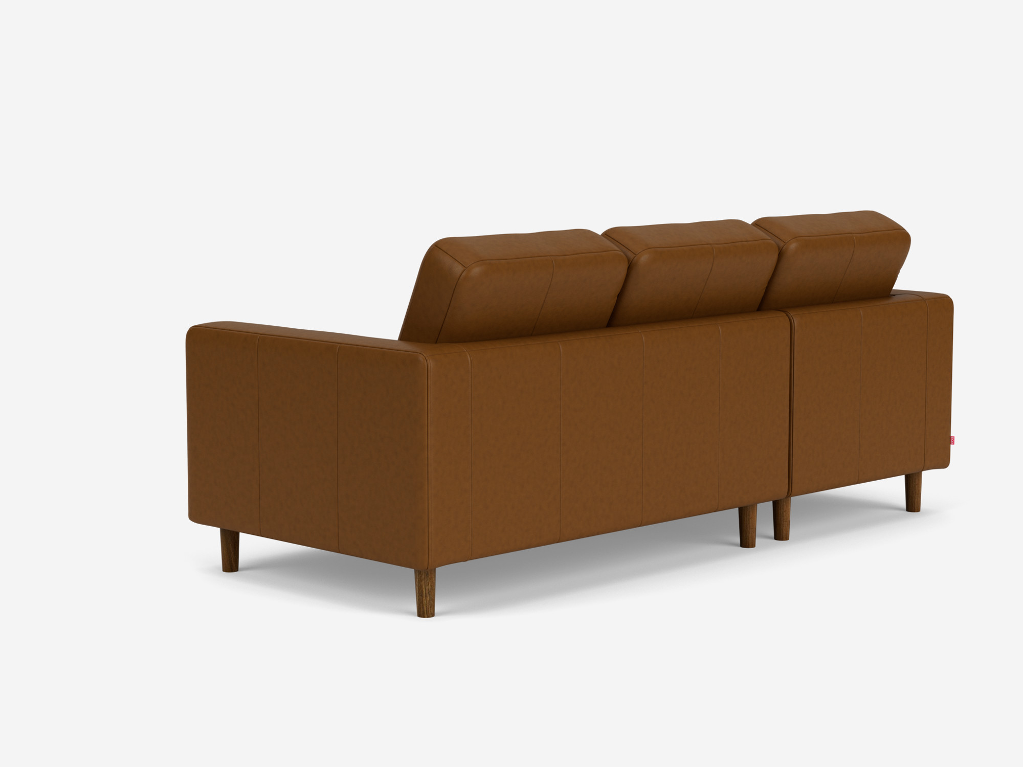 back angled view of the Solo l shape sofa in brown leather left hand facing chaise