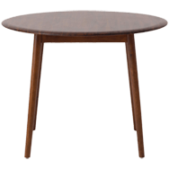 Front view of walnut dinette table with grey glass top