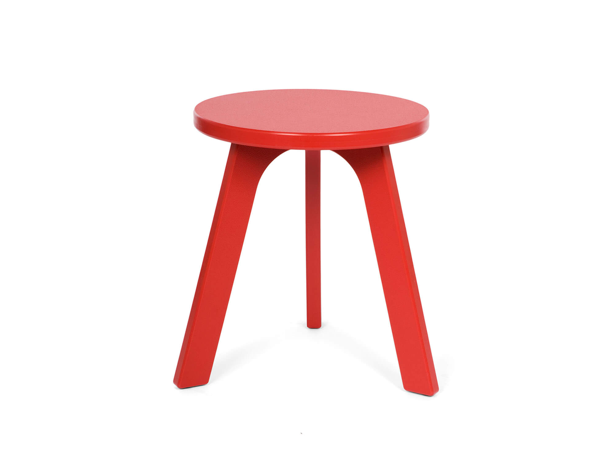 Front view of the Loll outdoor milk stool in apple red