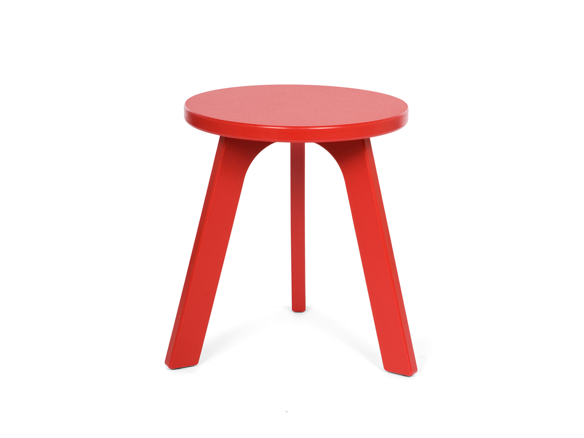 Front view of the Loll outdoor milk stool in apple red