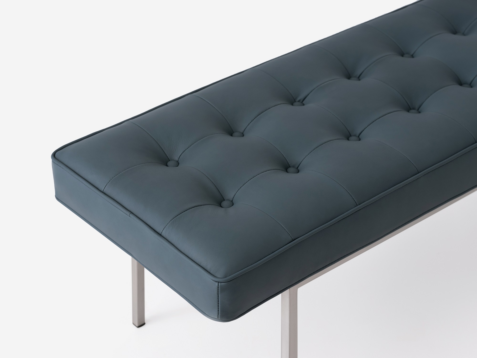 Detail view of the Bank mid century daybed in blue leather