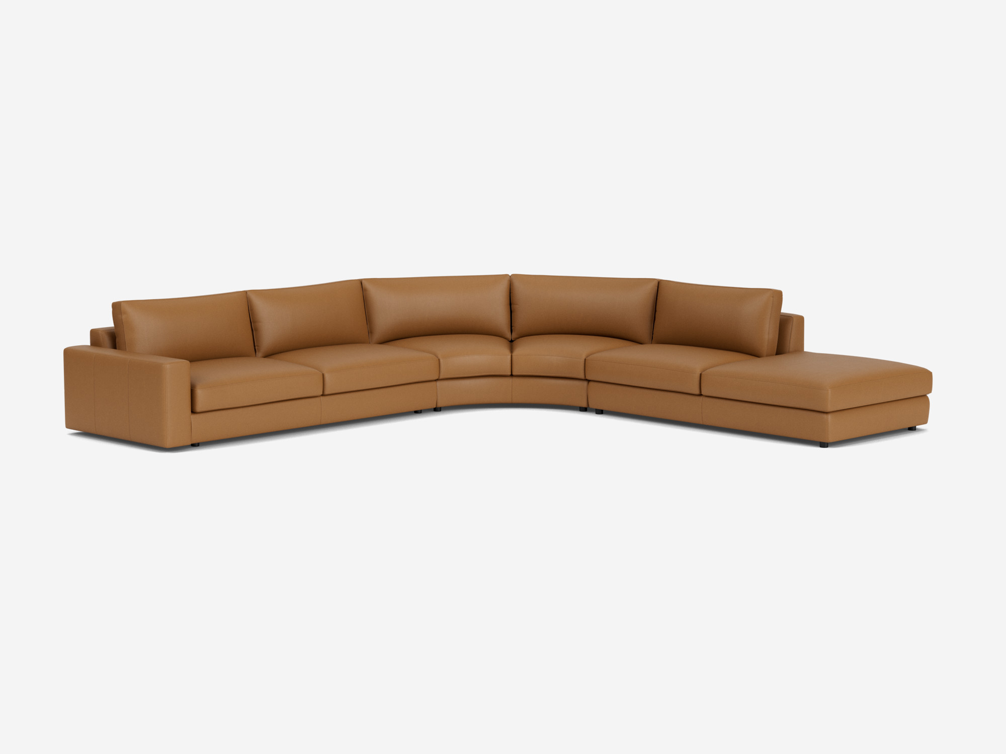 Right hand facing brown leather sectional sofa front angle view