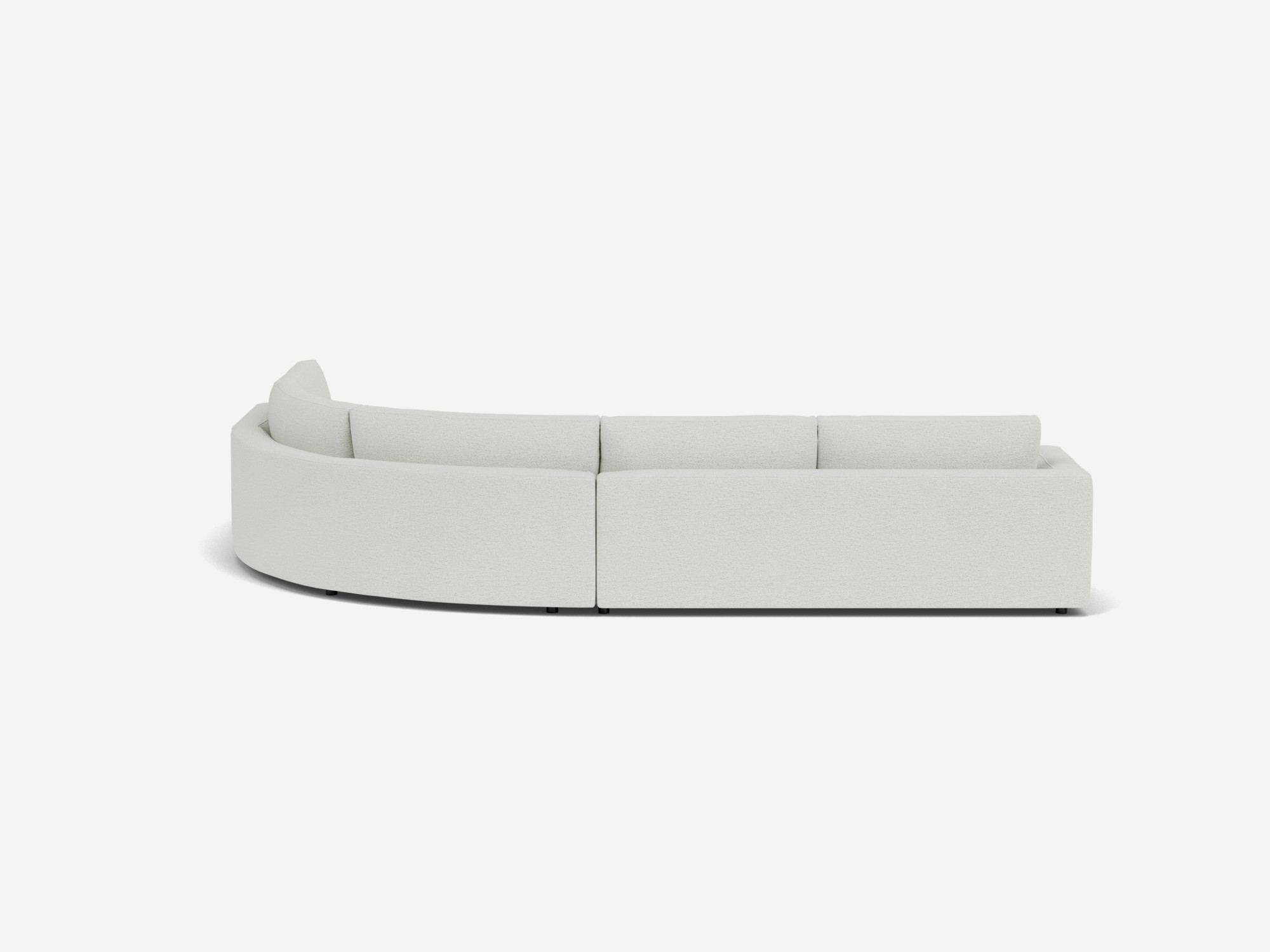 Back view of right hand facing white curved sectional sofa