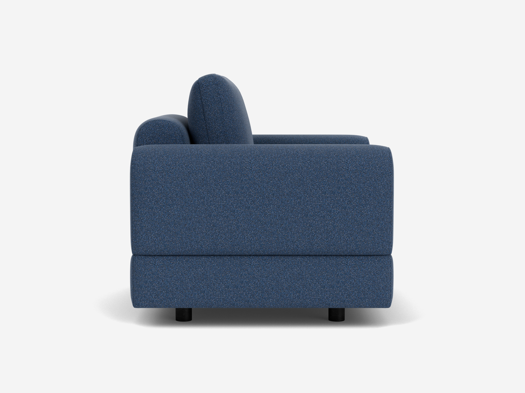 Left side view of blue armchair