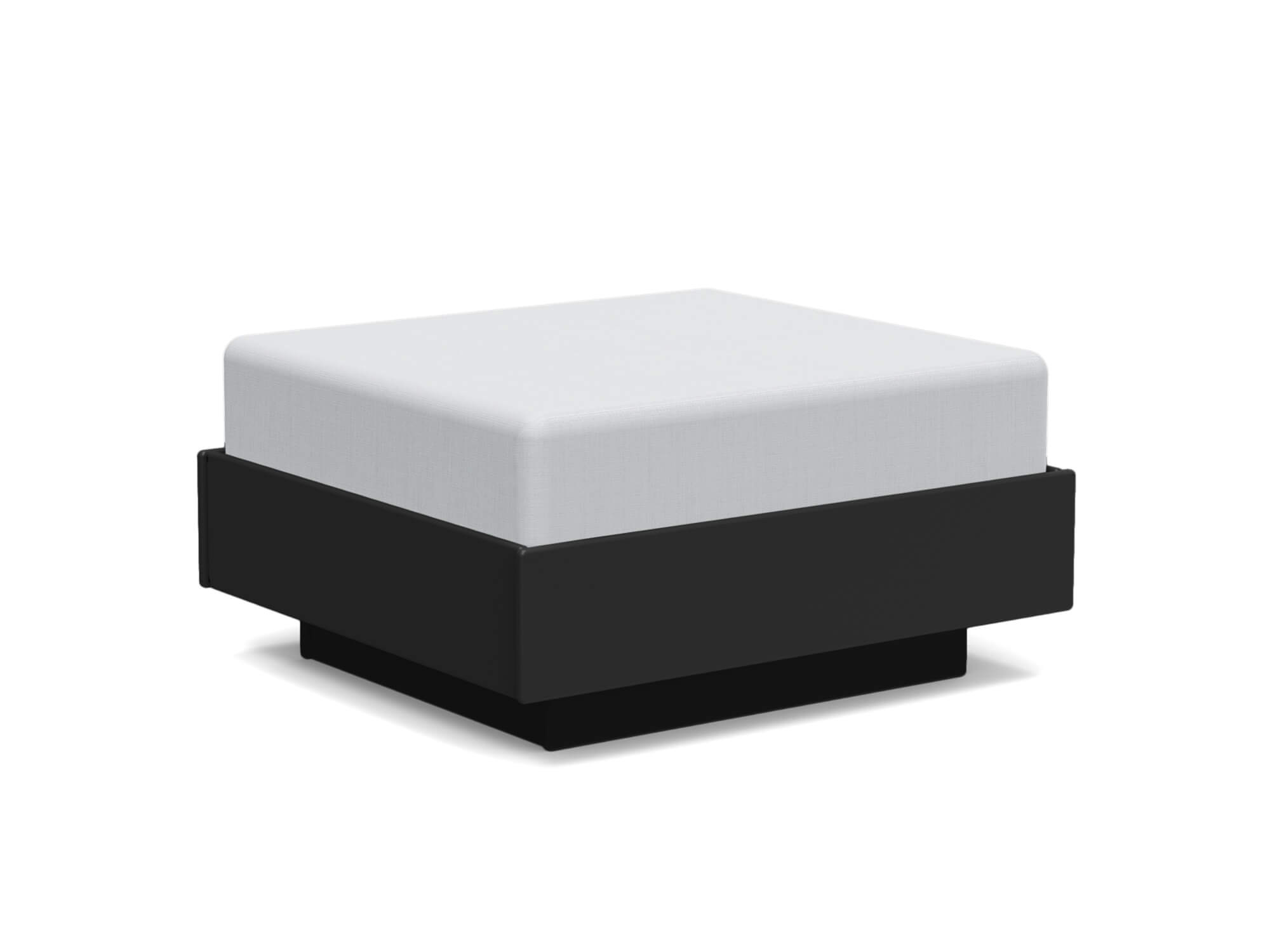 Vue d'angle avant du pouf d'extérieur noir et gris clair