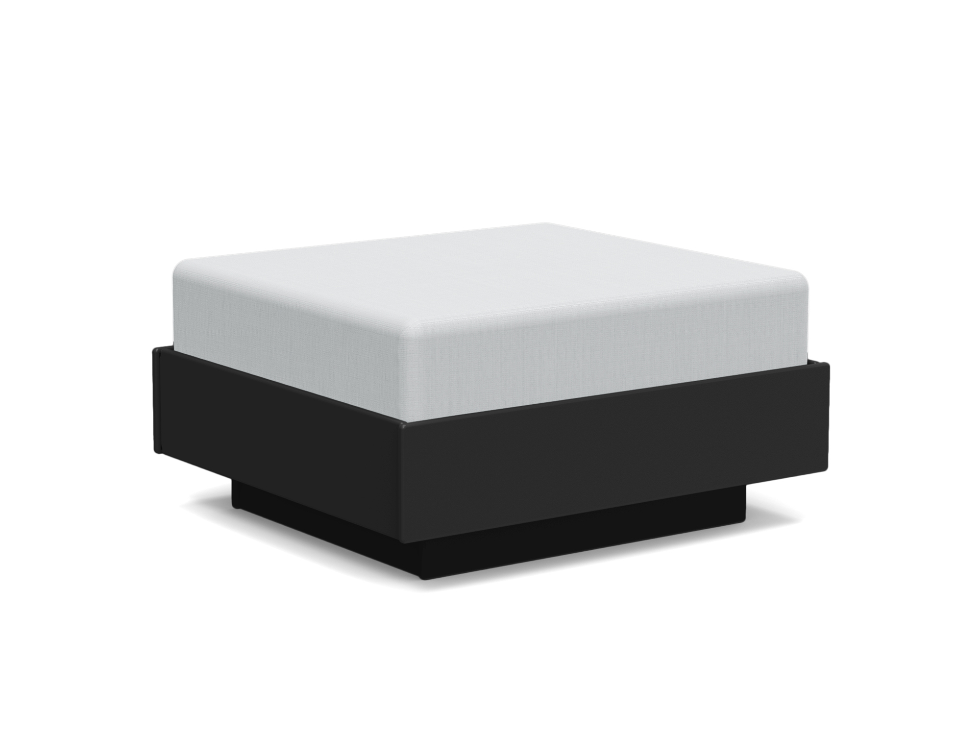 Vue d'angle avant du pouf d'extérieur noir et gris clair