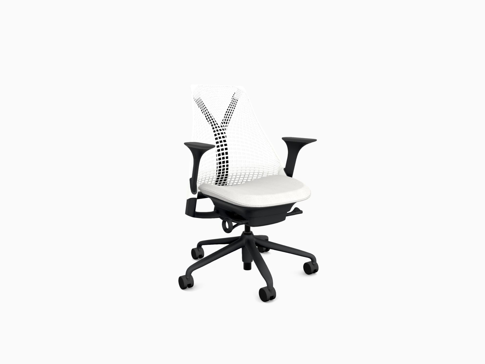 Herman Miller office chair with black base in crepe mineral front angle view