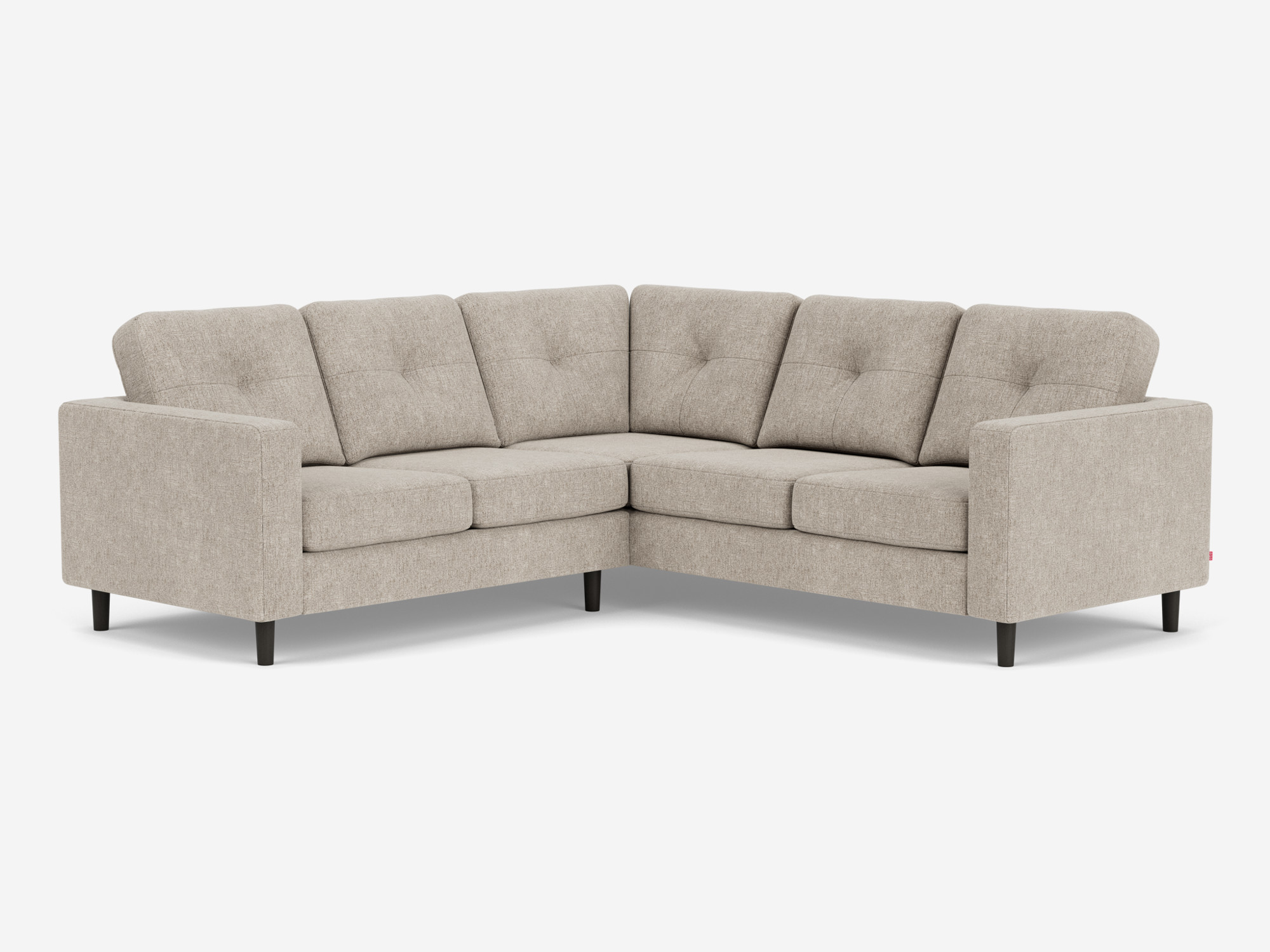 Front angled view of the Solo modular sofa left hand facing loveseat in beige fabric